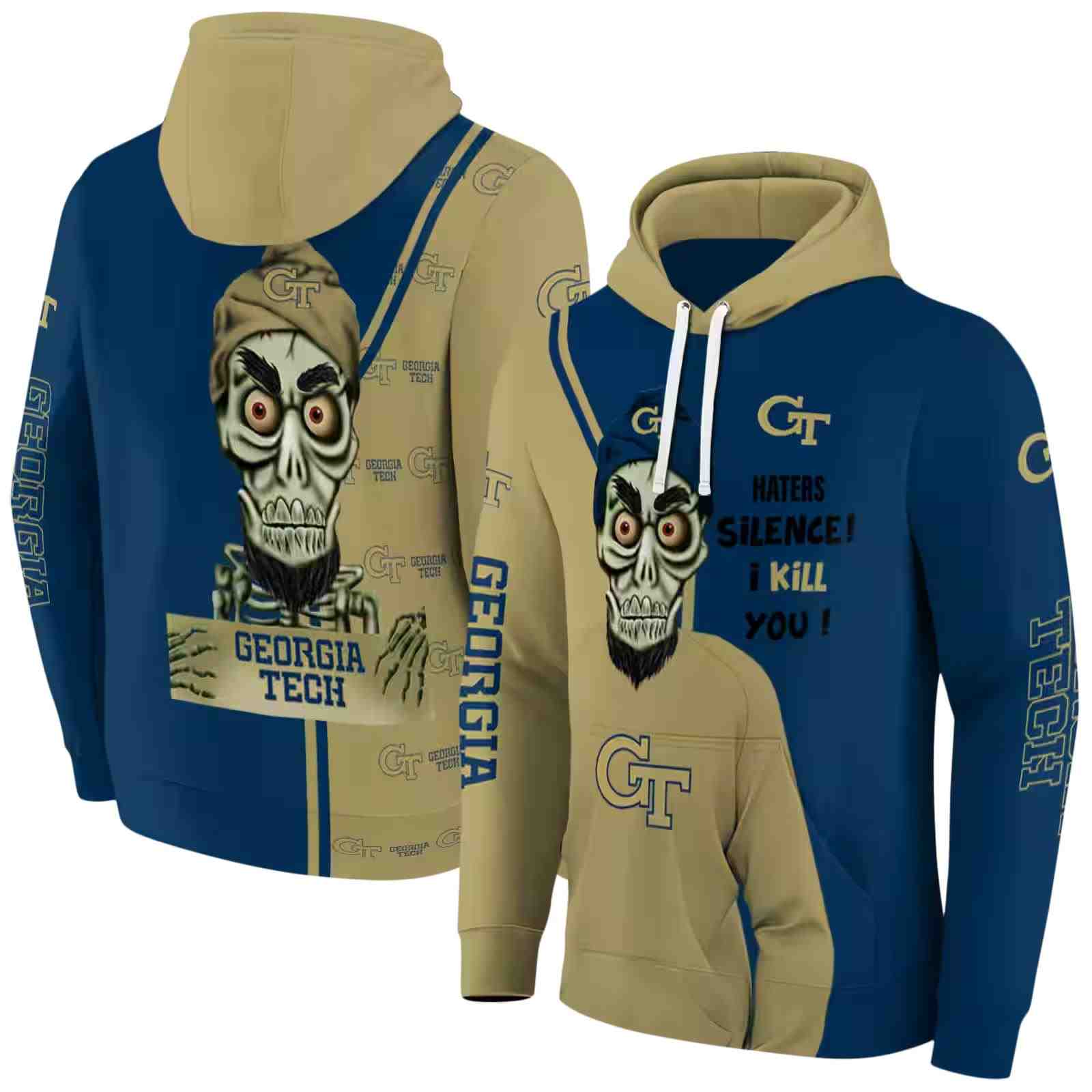 georgia tech yellow jackets achmed skull gold hoodie fashion forward