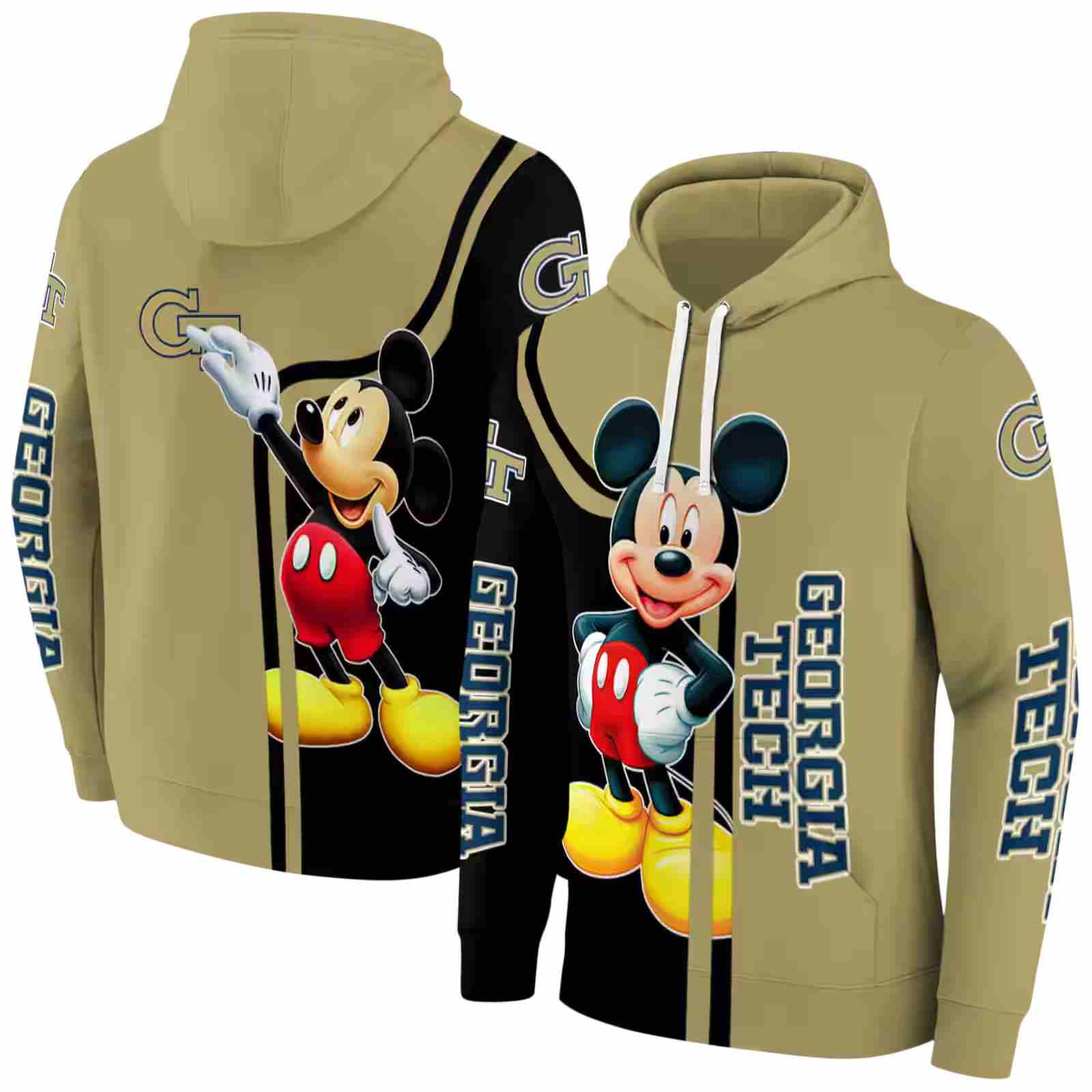 georgia tech yellow jackets mickey mouse gold black hoodie fashion forward
