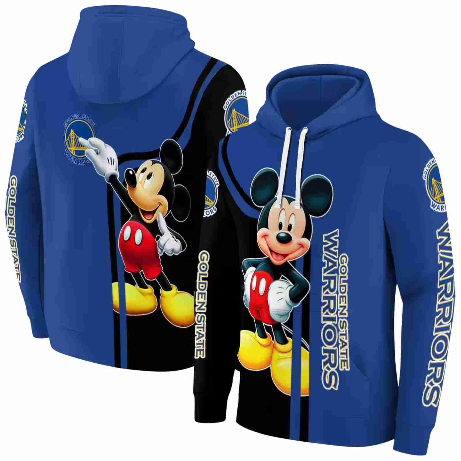 golden state warriors mickey mouse blue black hoodie fashion forward