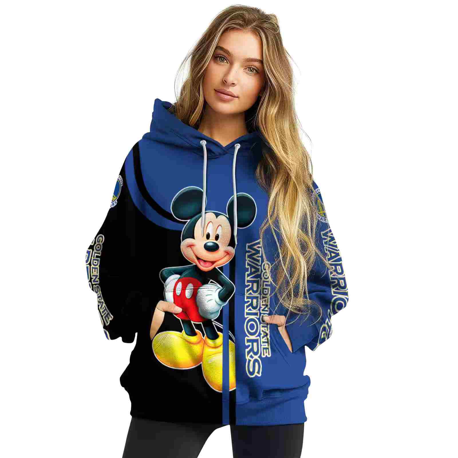 golden state warriors mickey mouse blue black hoodie high quality