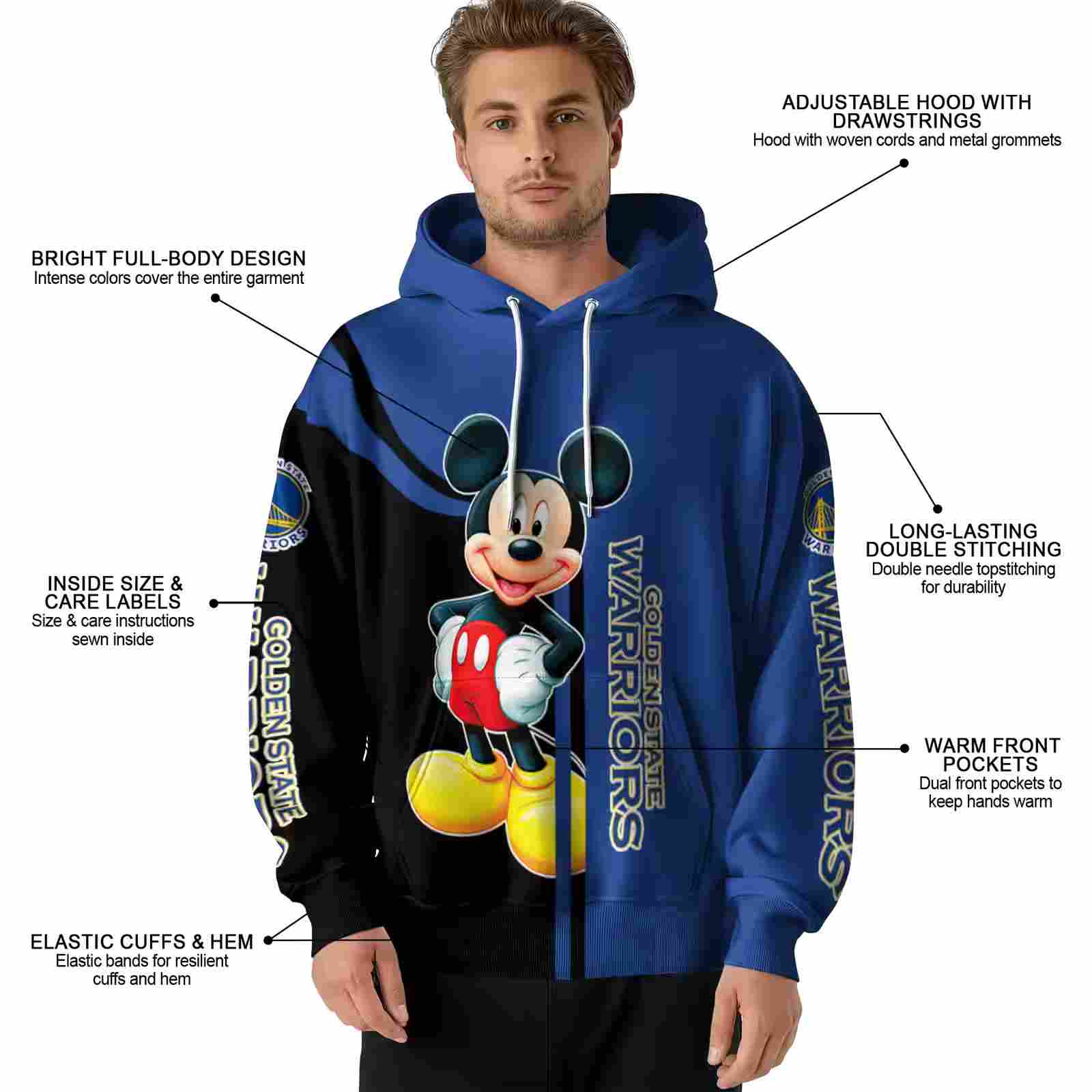 golden state warriors mickey mouse blue black hoodie latest model