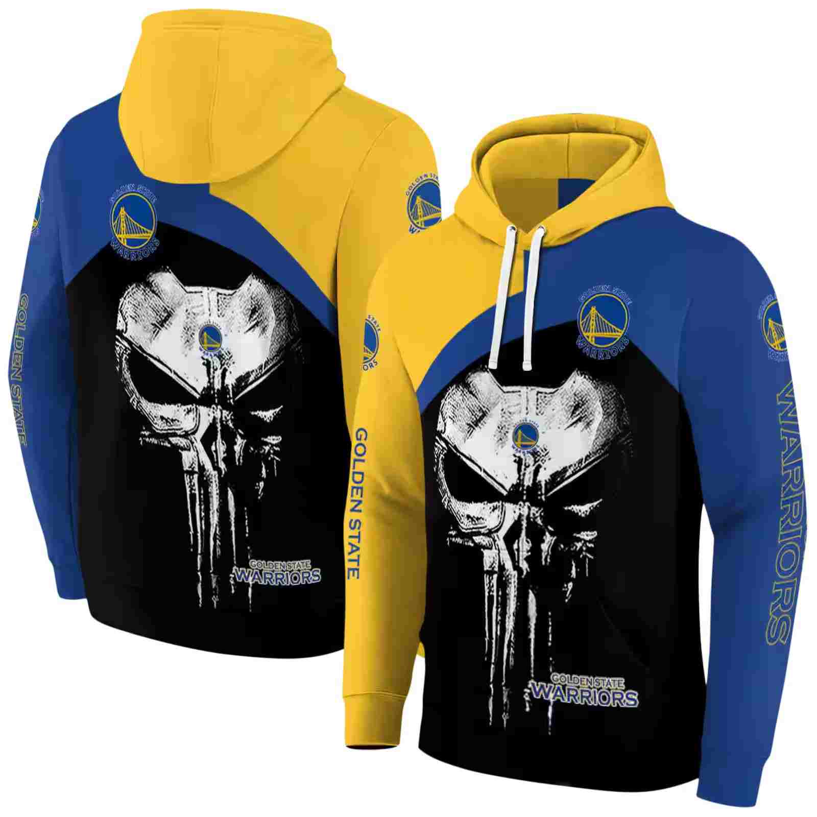 golden state warriors skull punisher yellow black hoodie fashion forward