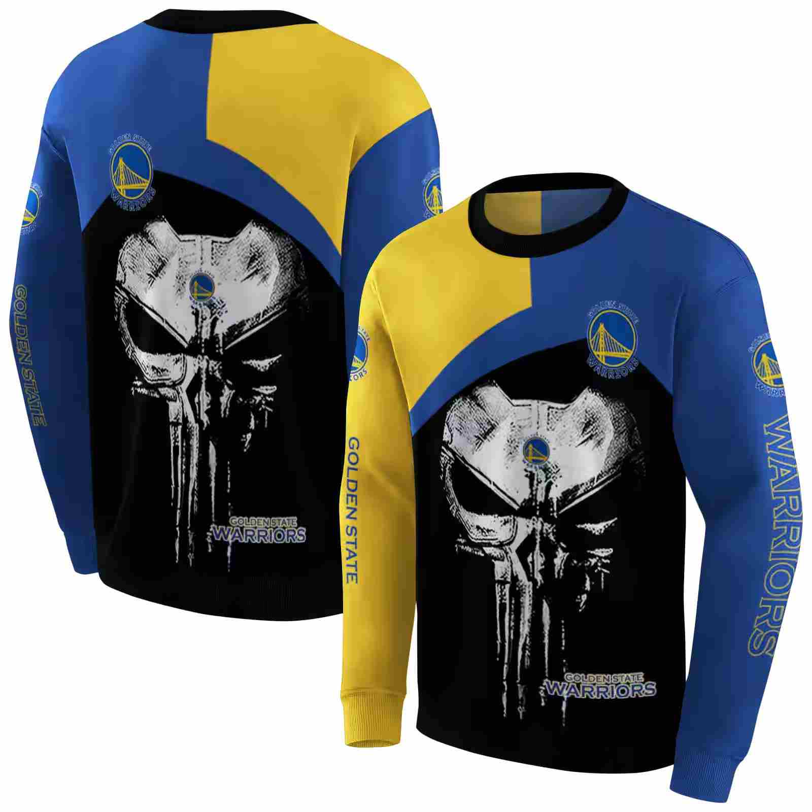 golden state warriors skull punisher yellow black hoodie premium grade