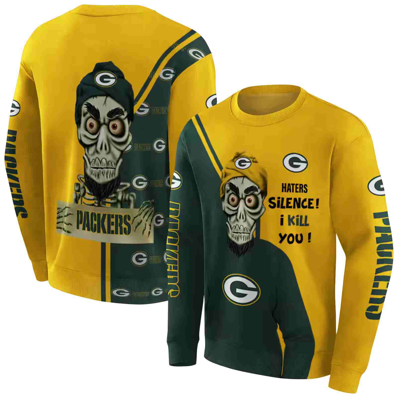 green bay packers achmed skull green hoodie premium grade