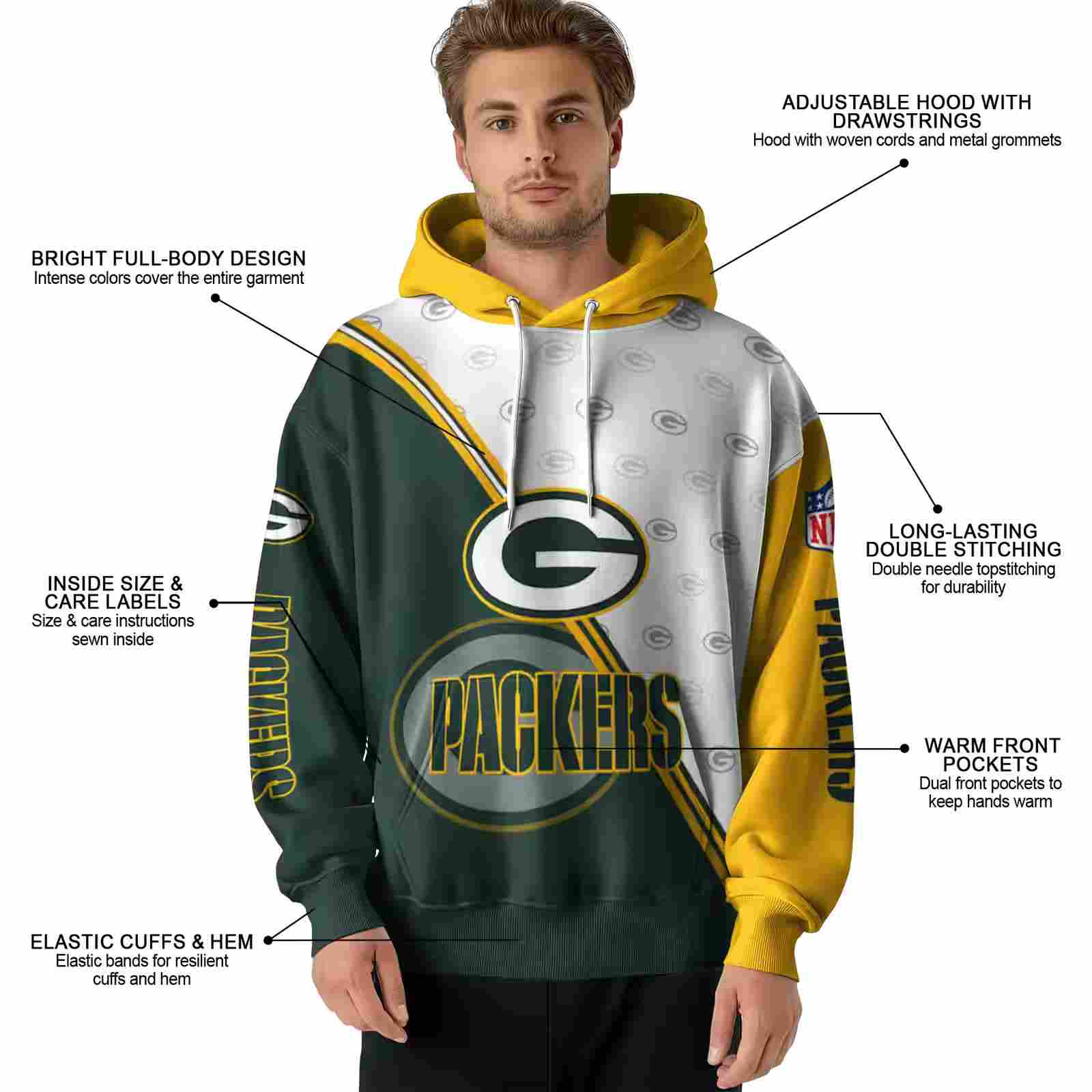 green bay packers diagonal stripe green white hoodie latest model