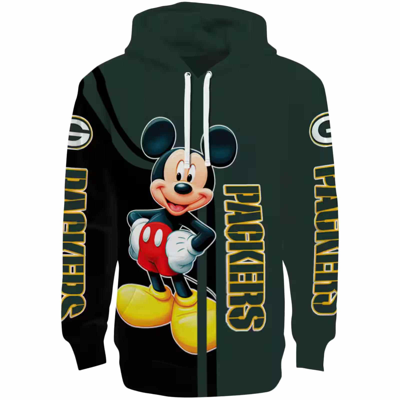 Green Bay Packers Mickey Mouse Green Black Hoodie