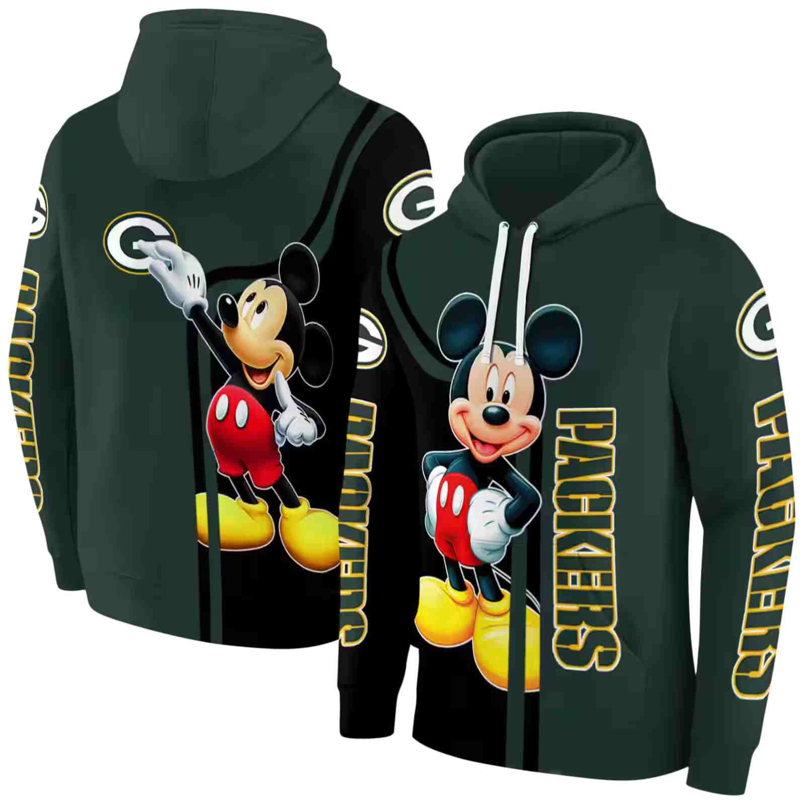 green bay packers mickey mouse green black hoodie fashion forward