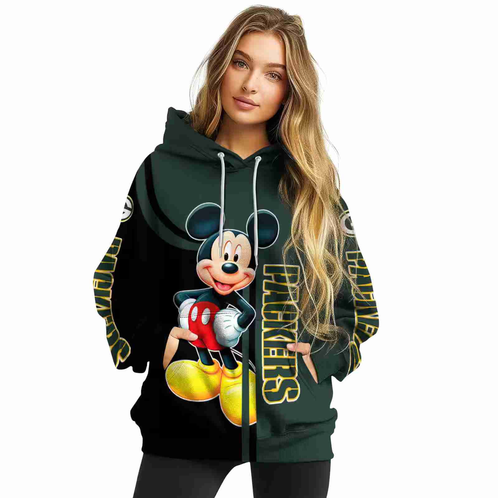 green bay packers mickey mouse green black hoodie high quality