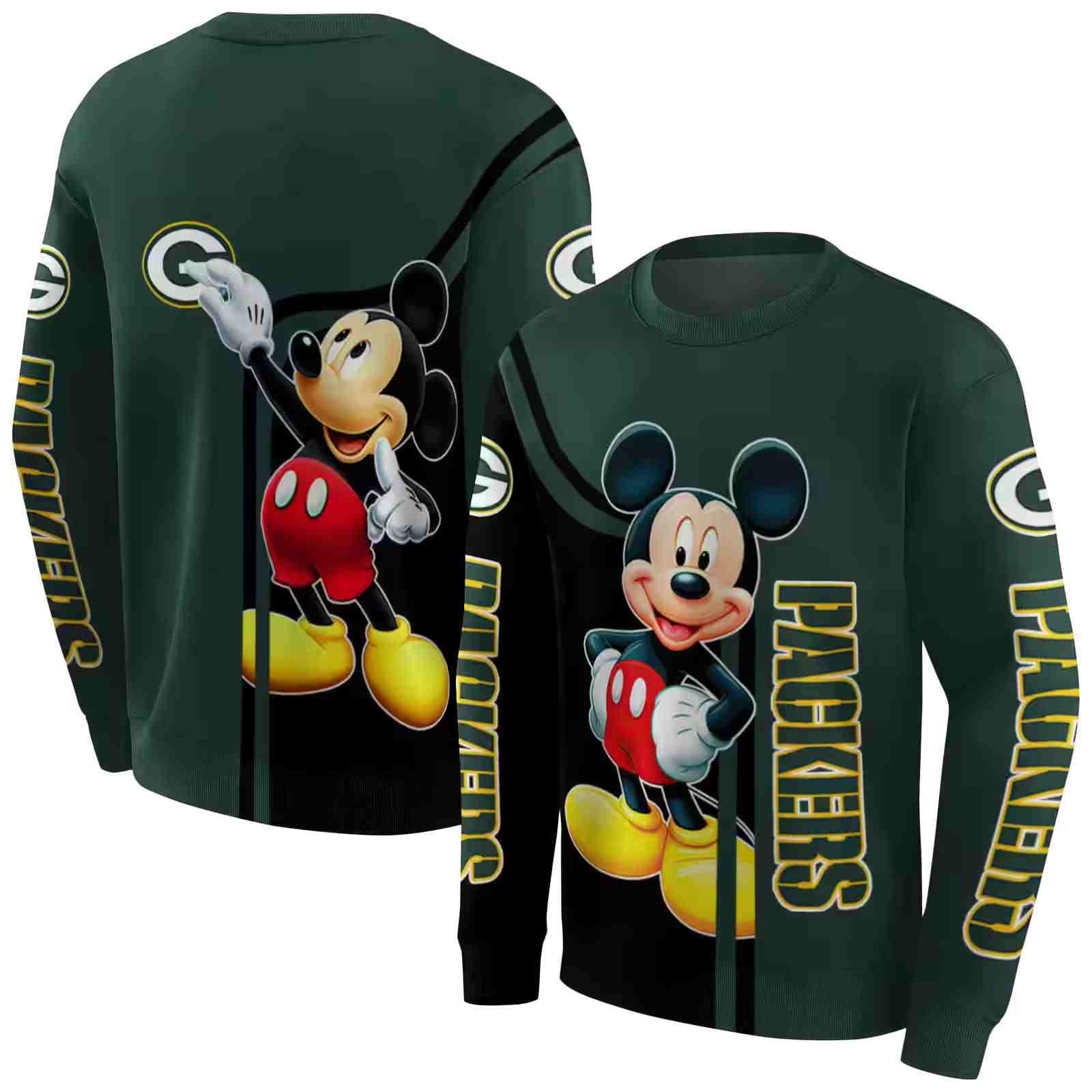 green bay packers mickey mouse green black hoodie premium grade