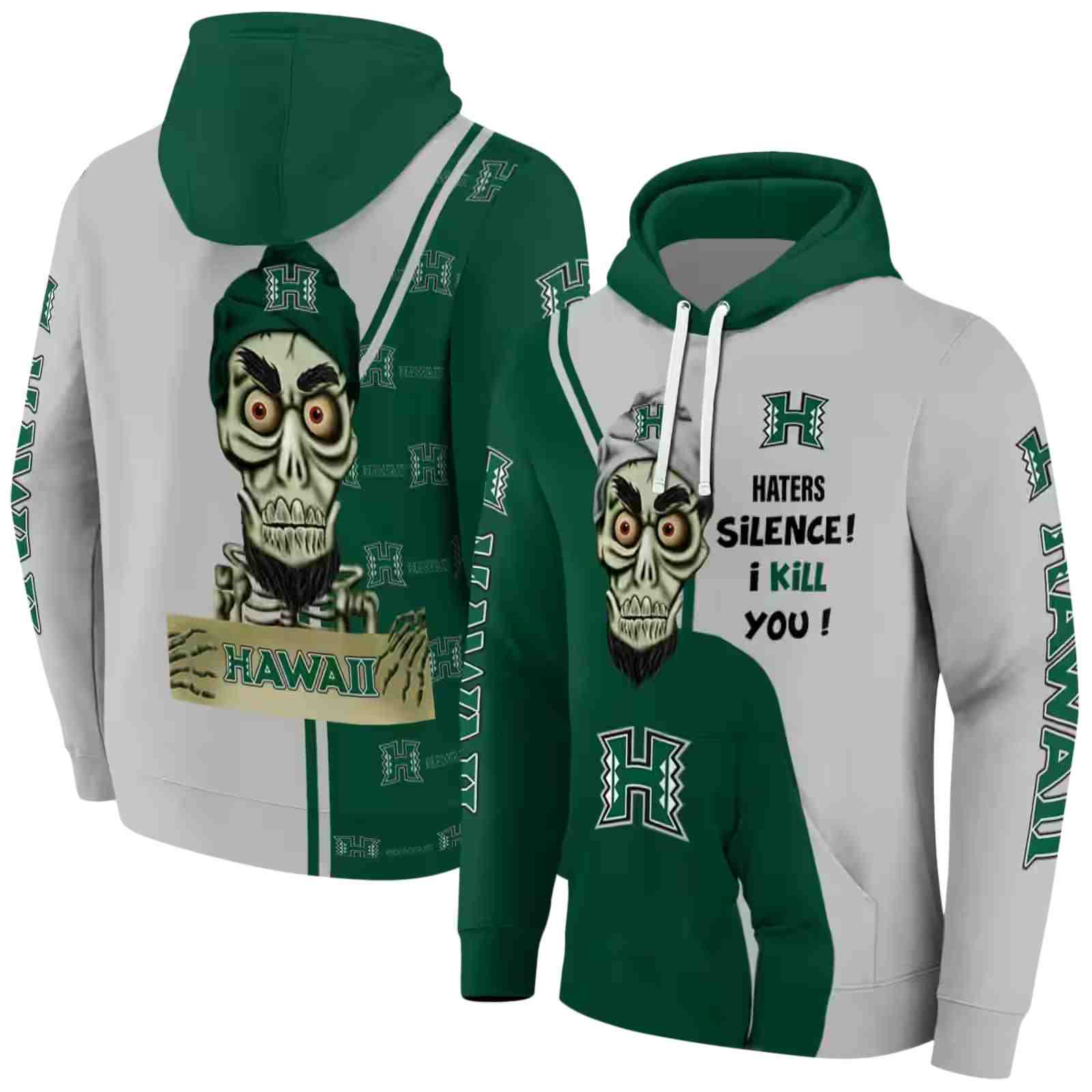 hawaii rainbow warriors achmed skull green hoodie fashion forward