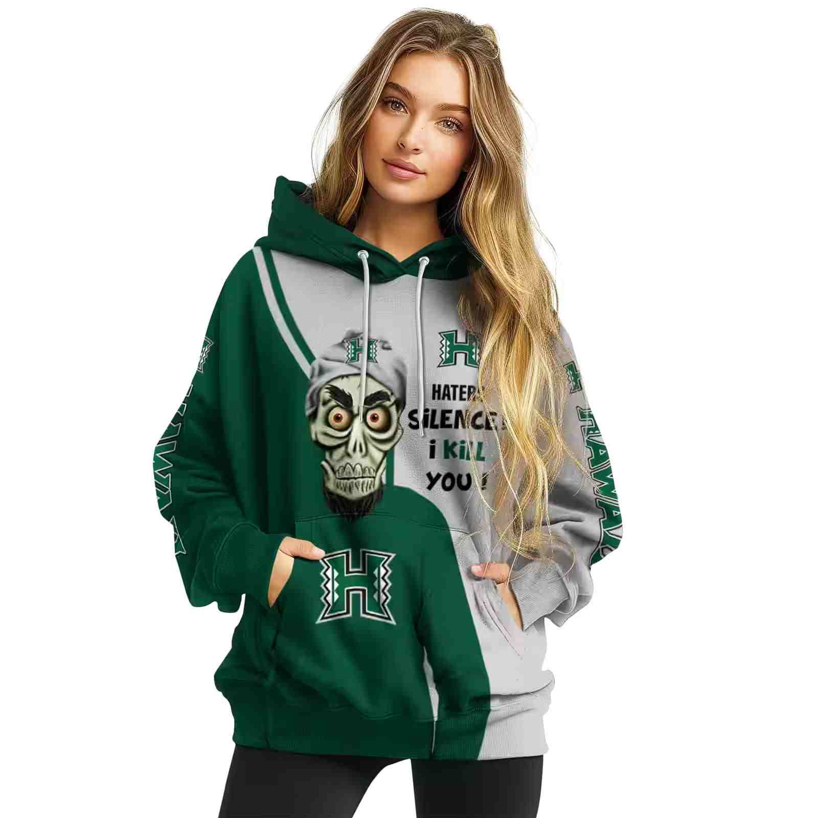 hawaii rainbow warriors achmed skull green hoodie high quality