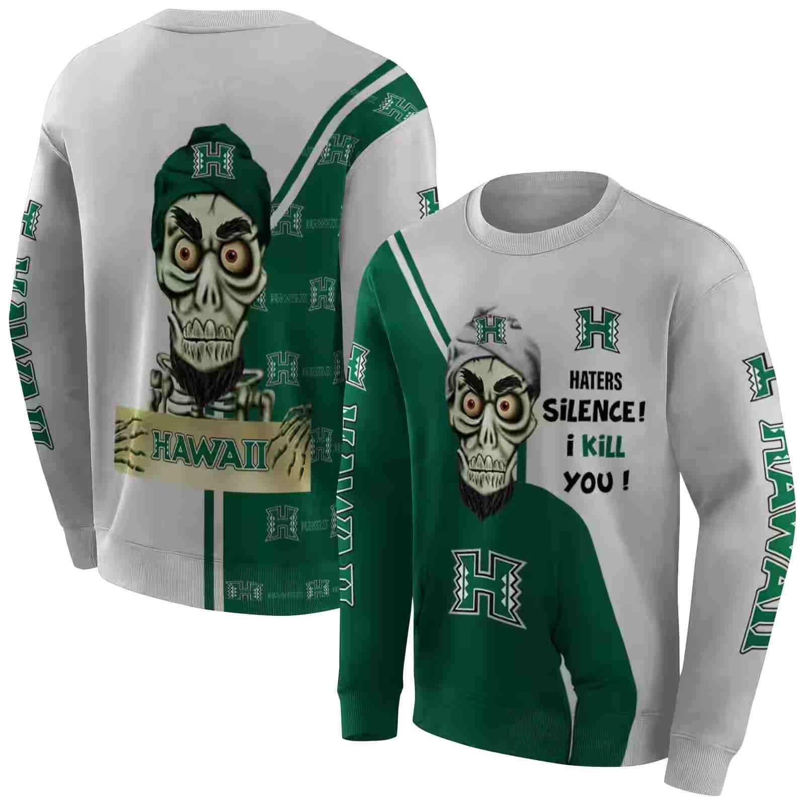 hawaii rainbow warriors achmed skull green hoodie premium grade