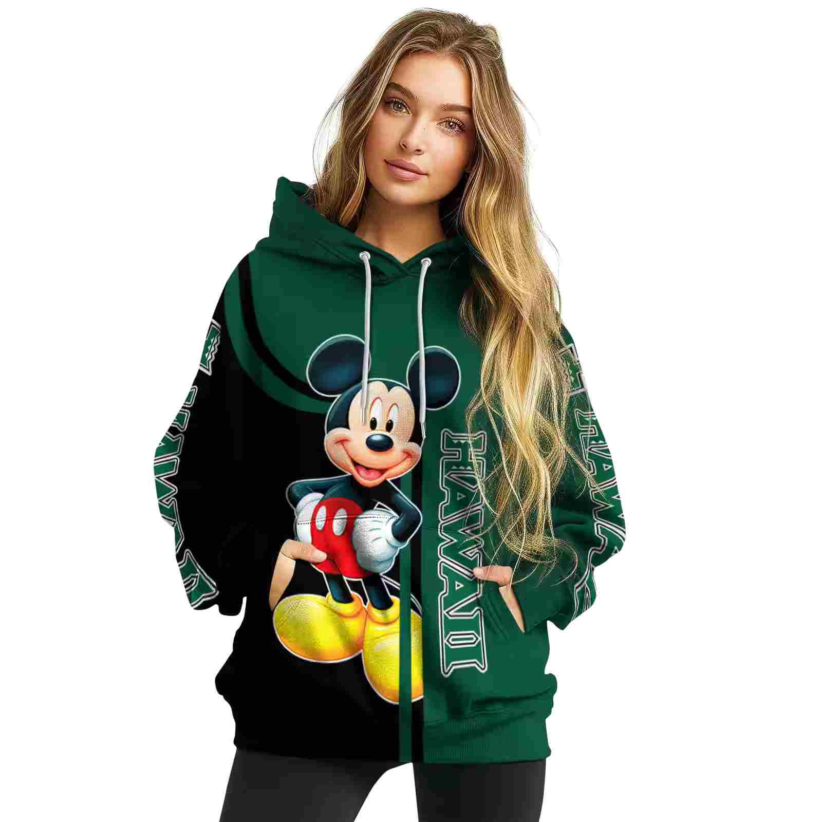 hawaii rainbow warriors mickey mouse green black hoodie high quality