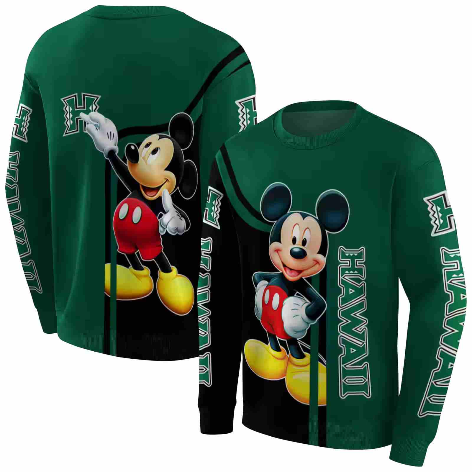 hawaii rainbow warriors mickey mouse green black hoodie premium grade