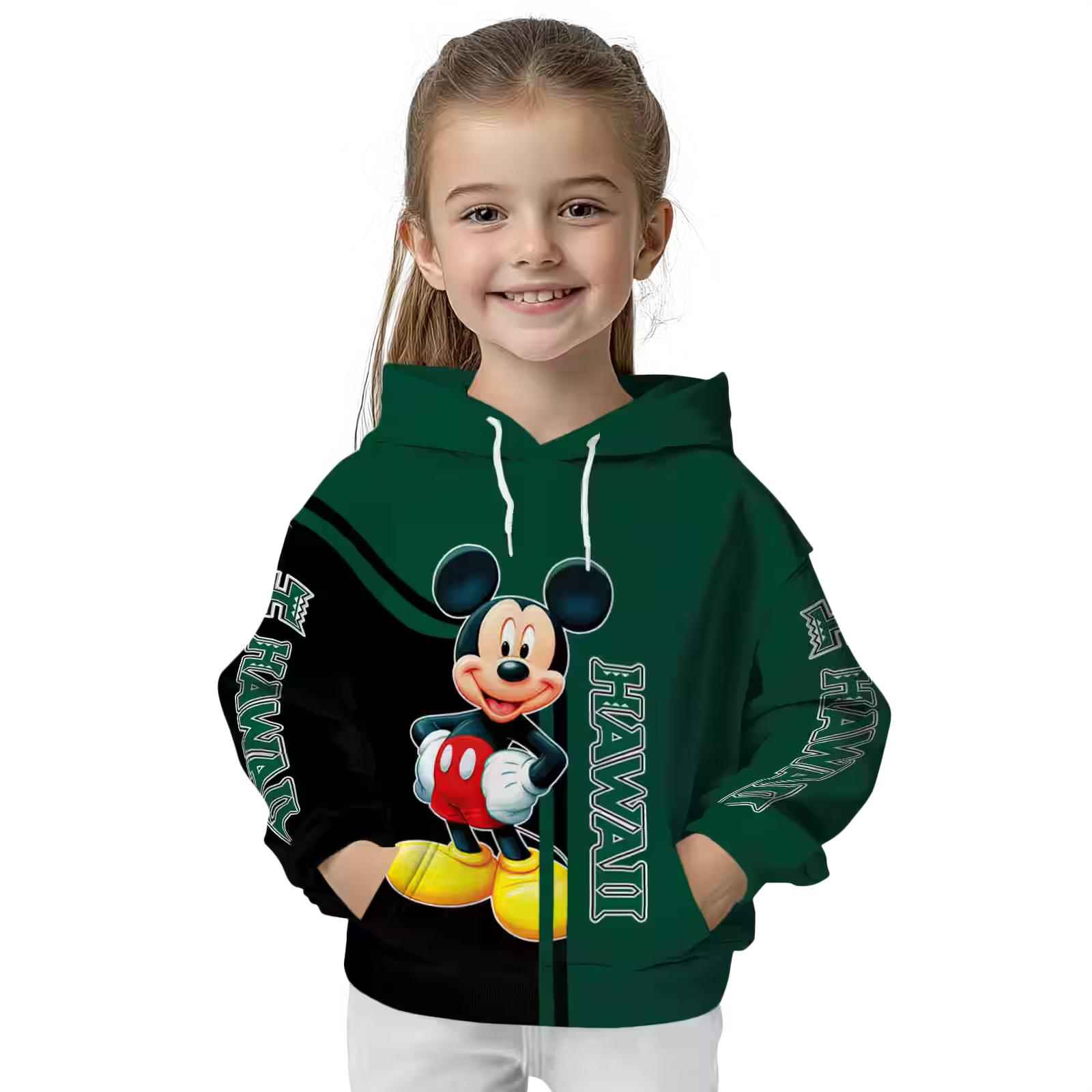 hawaii rainbow warriors mickey mouse green black hoodie top rated