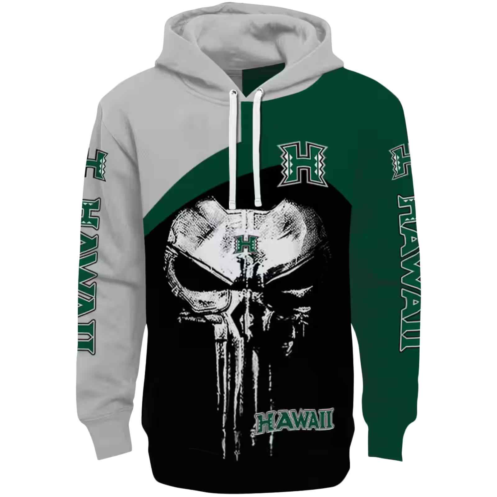 Hawaii Rainbow Warriors Skull Punisher Silver Black Hoodie