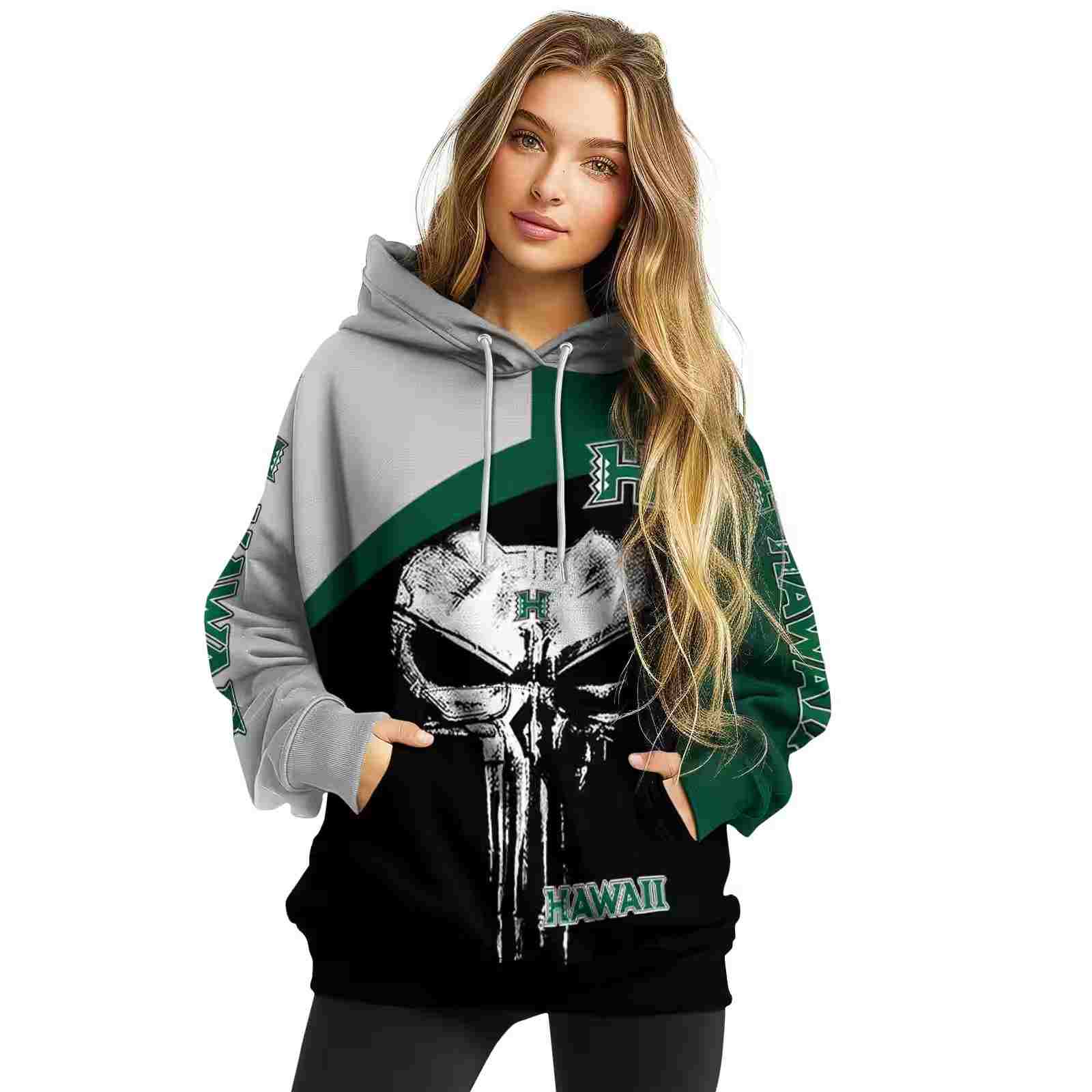 hawaii rainbow warriors skull punisher silver black hoodie high quality