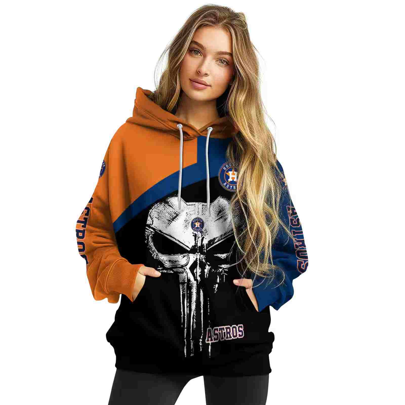 houston astros skull punisher orange black hoodie high quality