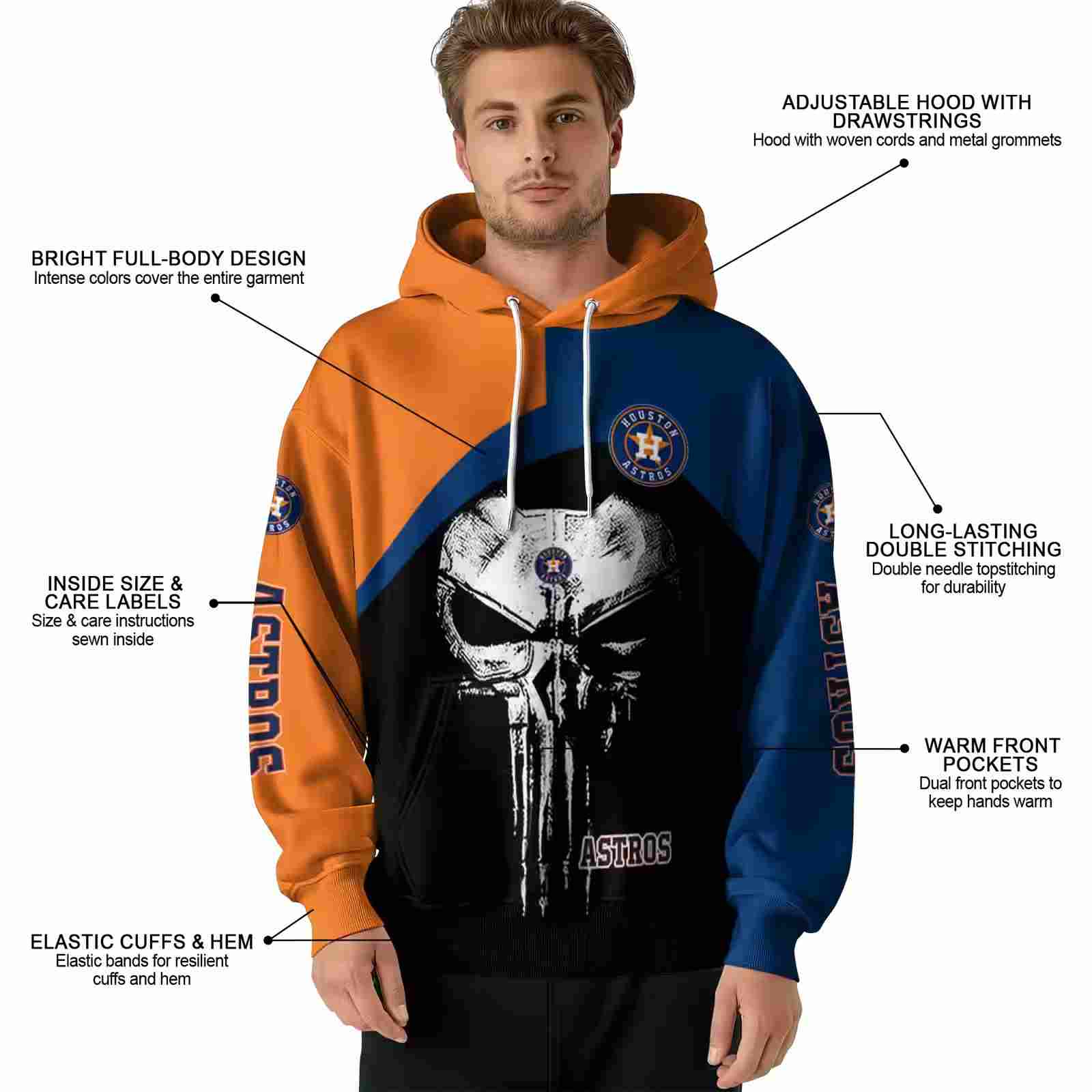 houston astros skull punisher orange black hoodie latest model