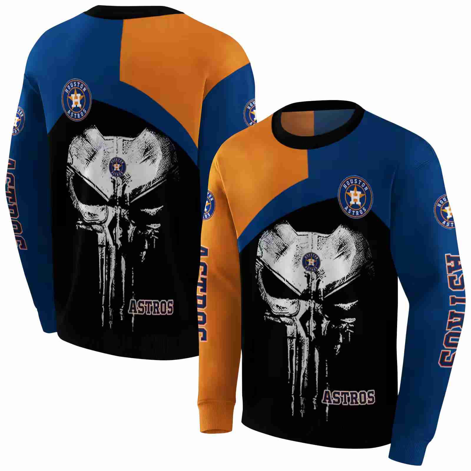 houston astros skull punisher orange black hoodie premium grade