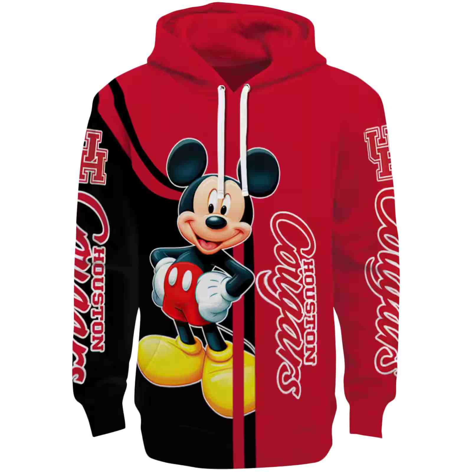 Houston Cougars Mickey Mouse Red Black Hoodie