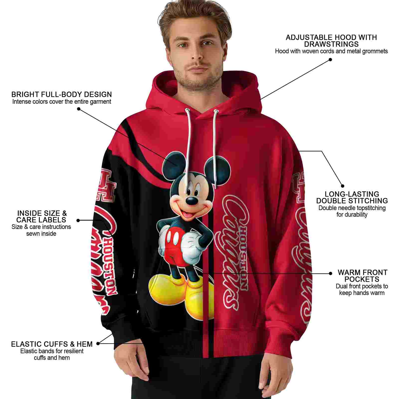 houston cougars mickey mouse red black hoodie latest model