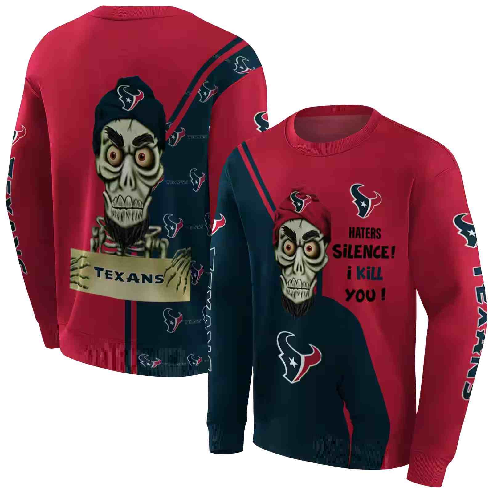 houston texans achmed skull blue hoodie premium grade