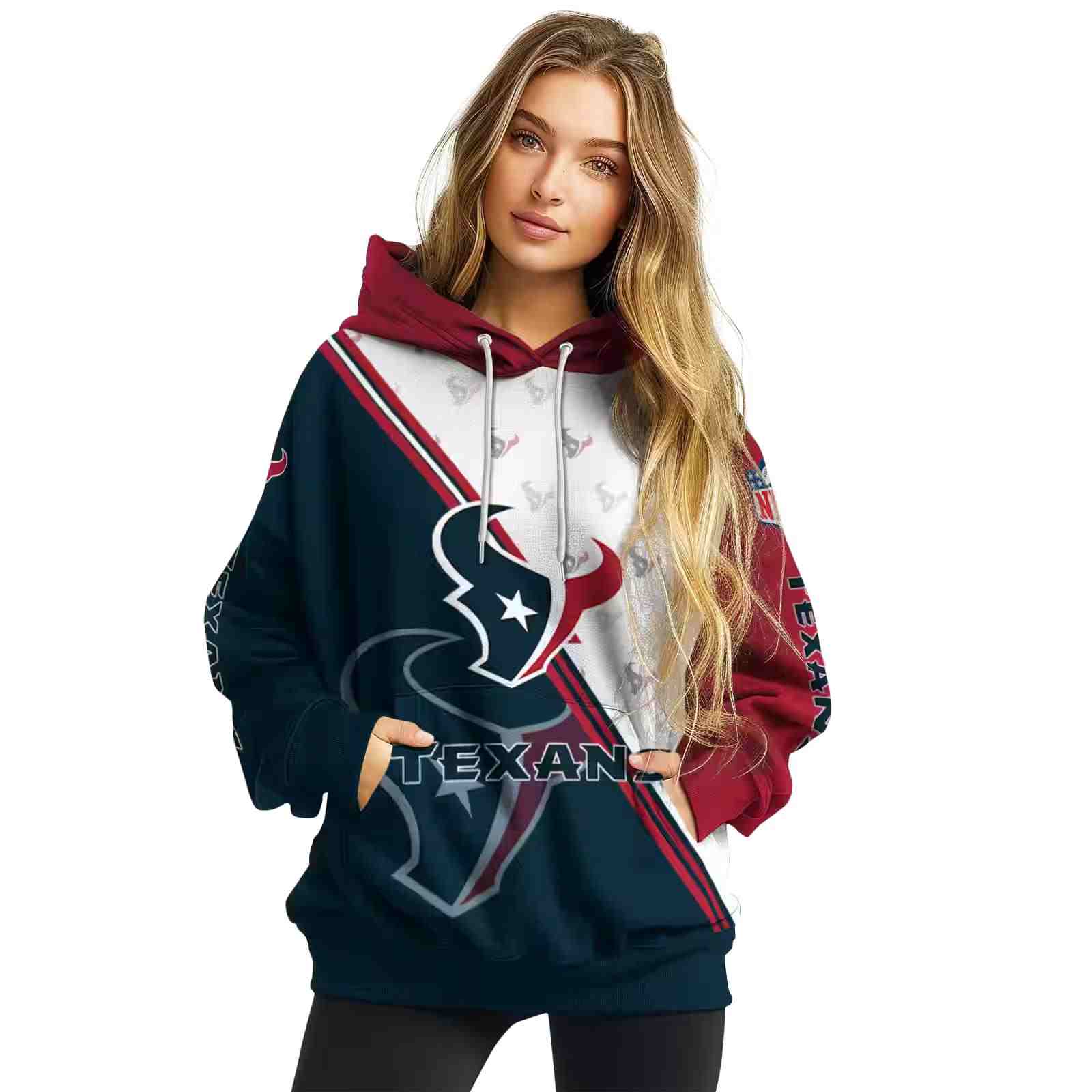 houston texans diagonal stripe blue white hoodie high quality