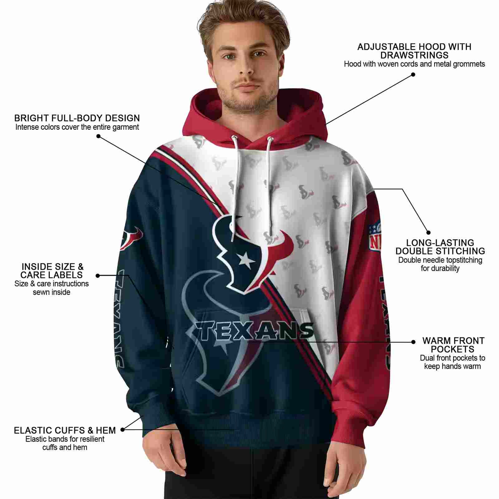 houston texans diagonal stripe blue white hoodie latest model