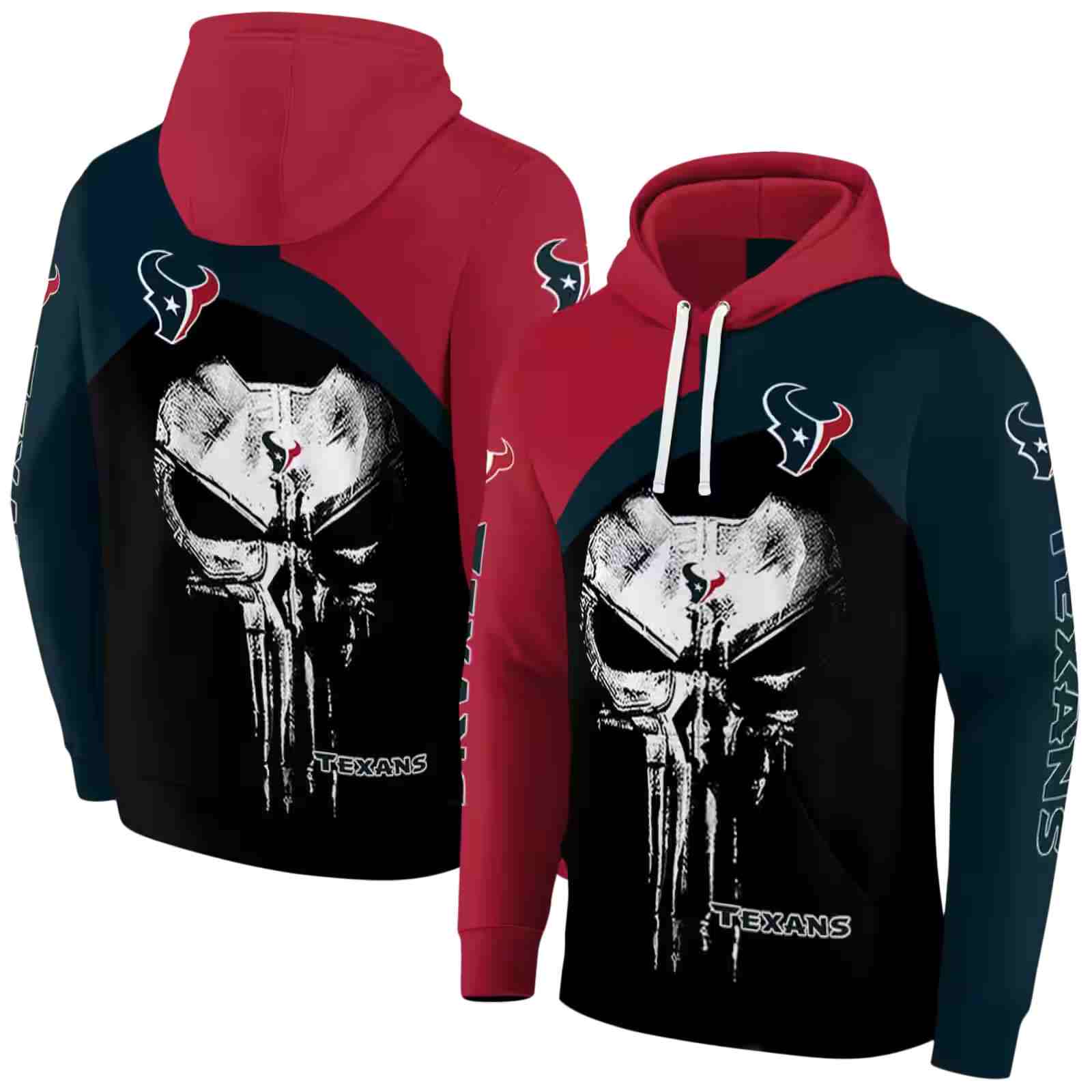 houston texans skull punisher red black hoodie fashion forward