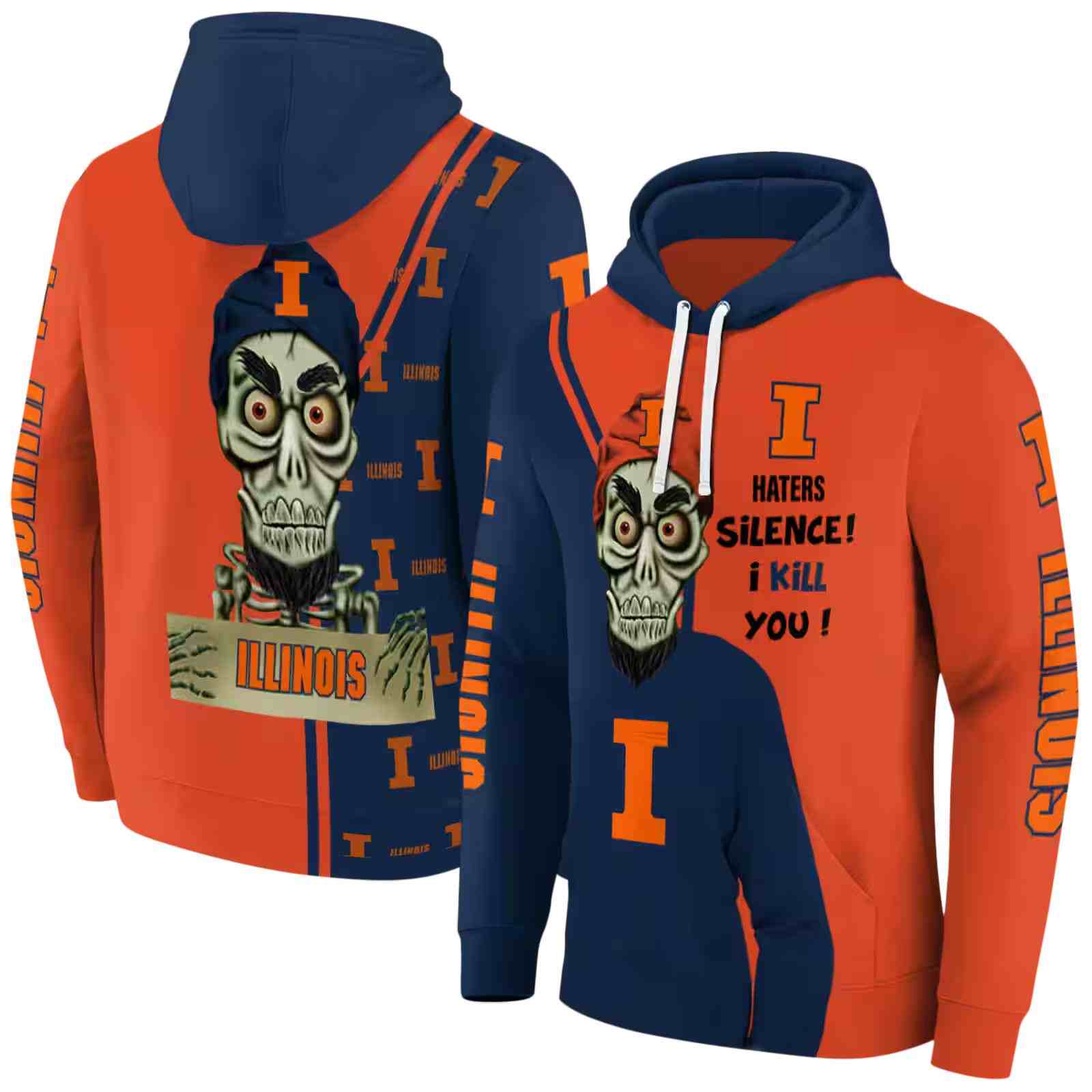illinois fighting illini achmed skull blue hoodie fashion forward