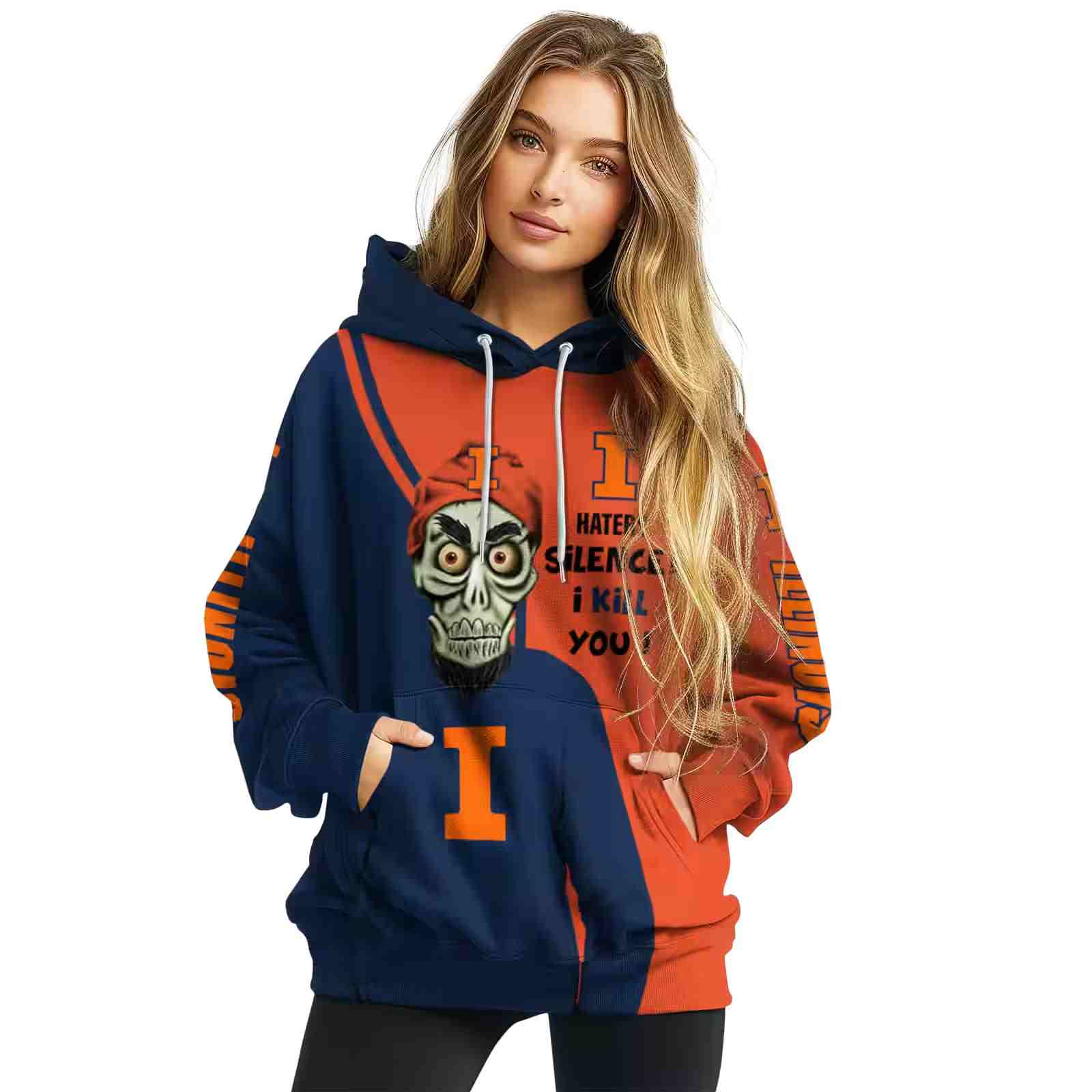 illinois fighting illini achmed skull blue hoodie high quality