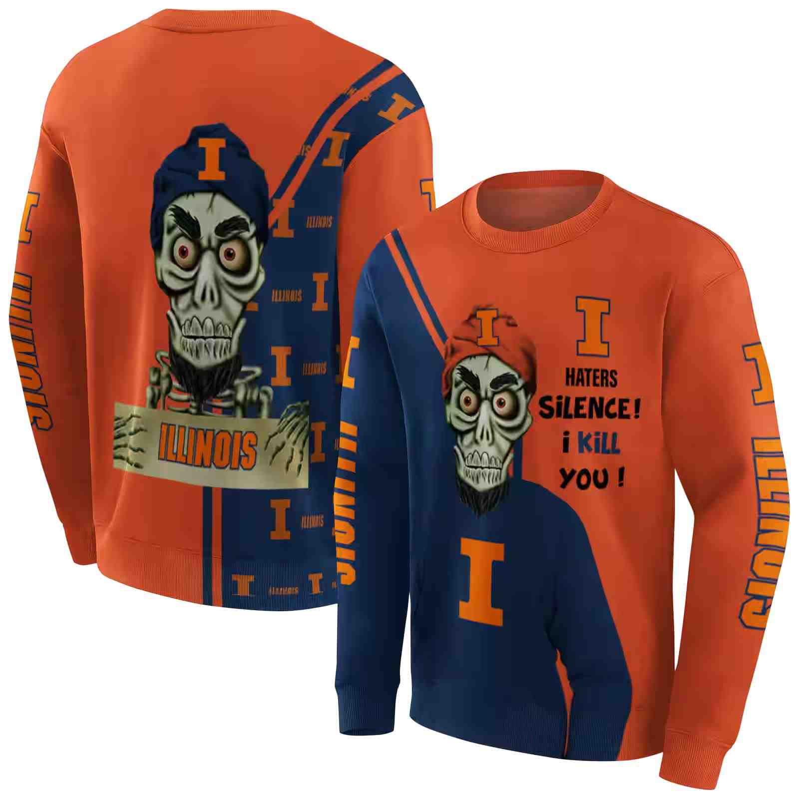 illinois fighting illini achmed skull blue hoodie premium grade