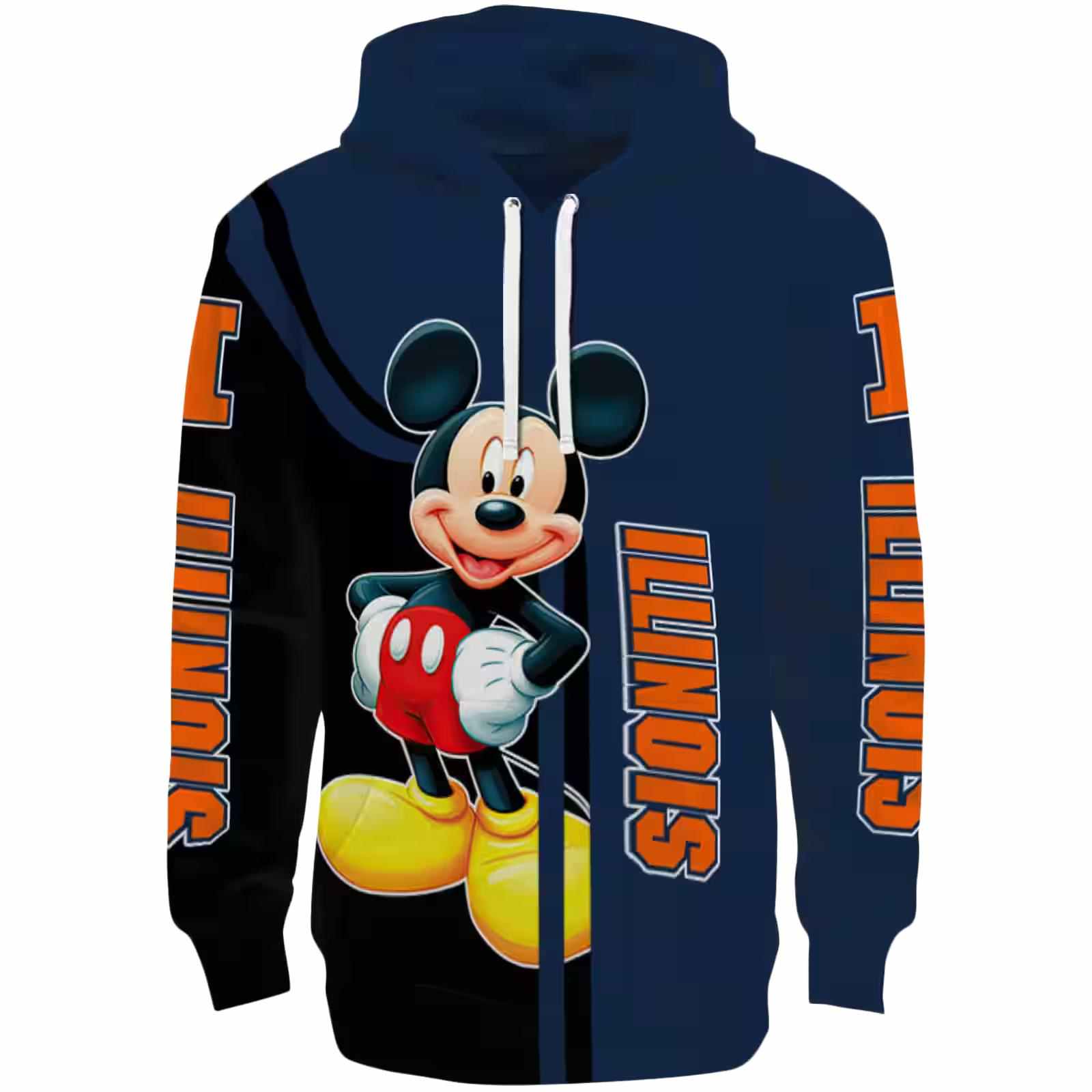 Illinois Fighting Illini Mickey Mouse Blue Black Hoodie