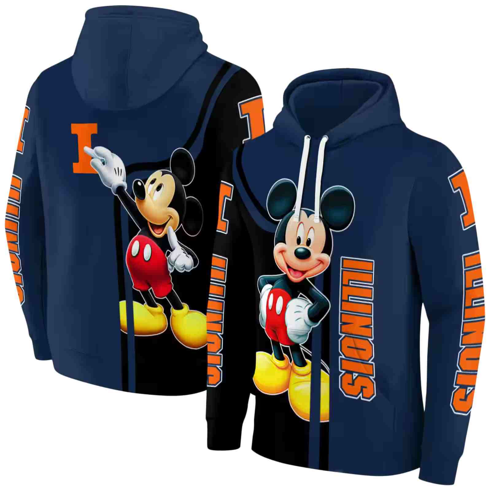 illinois fighting illini mickey mouse blue black hoodie fashion forward