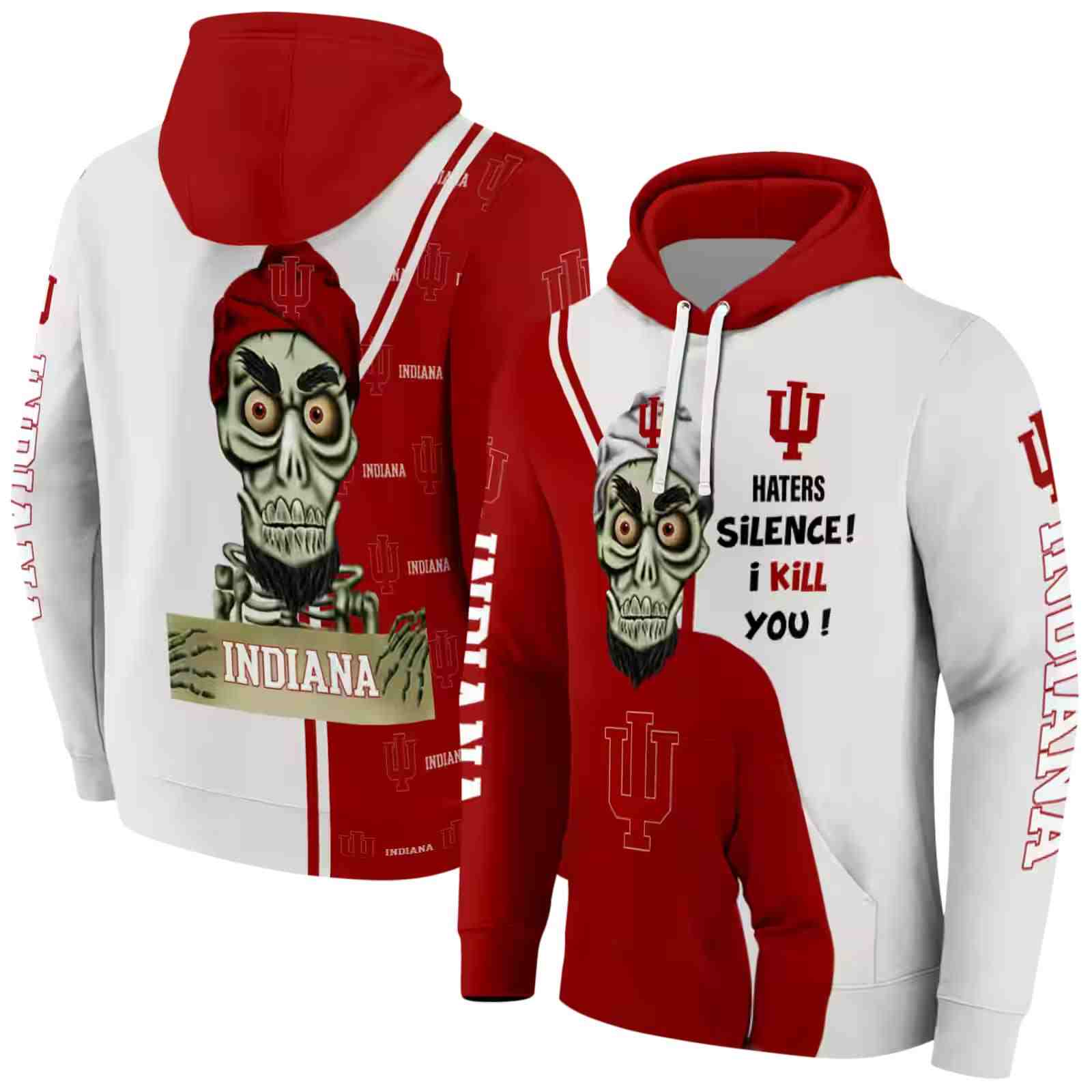 indiana hoosiers achmed skull red hoodie fashion forward