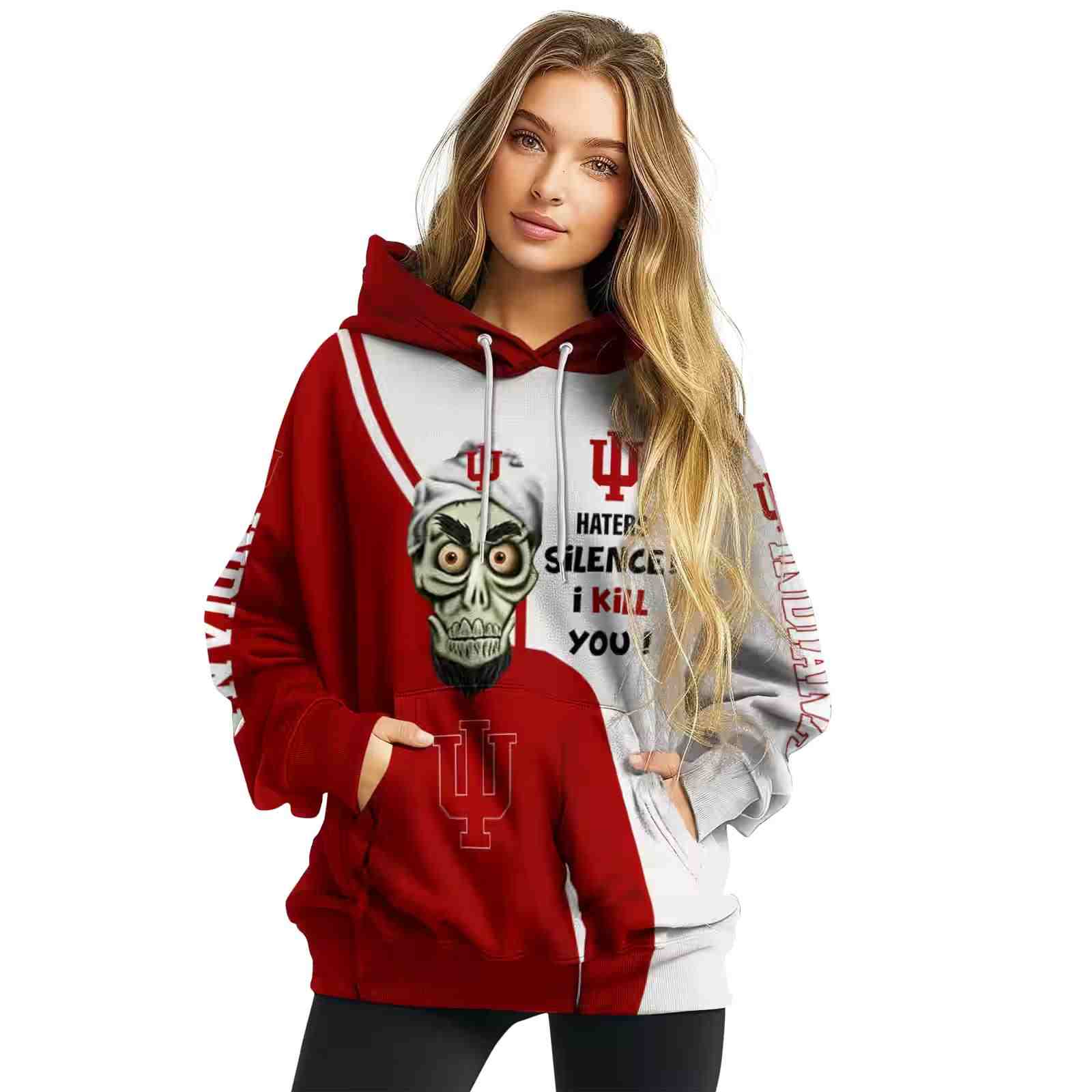 indiana hoosiers achmed skull red hoodie high quality