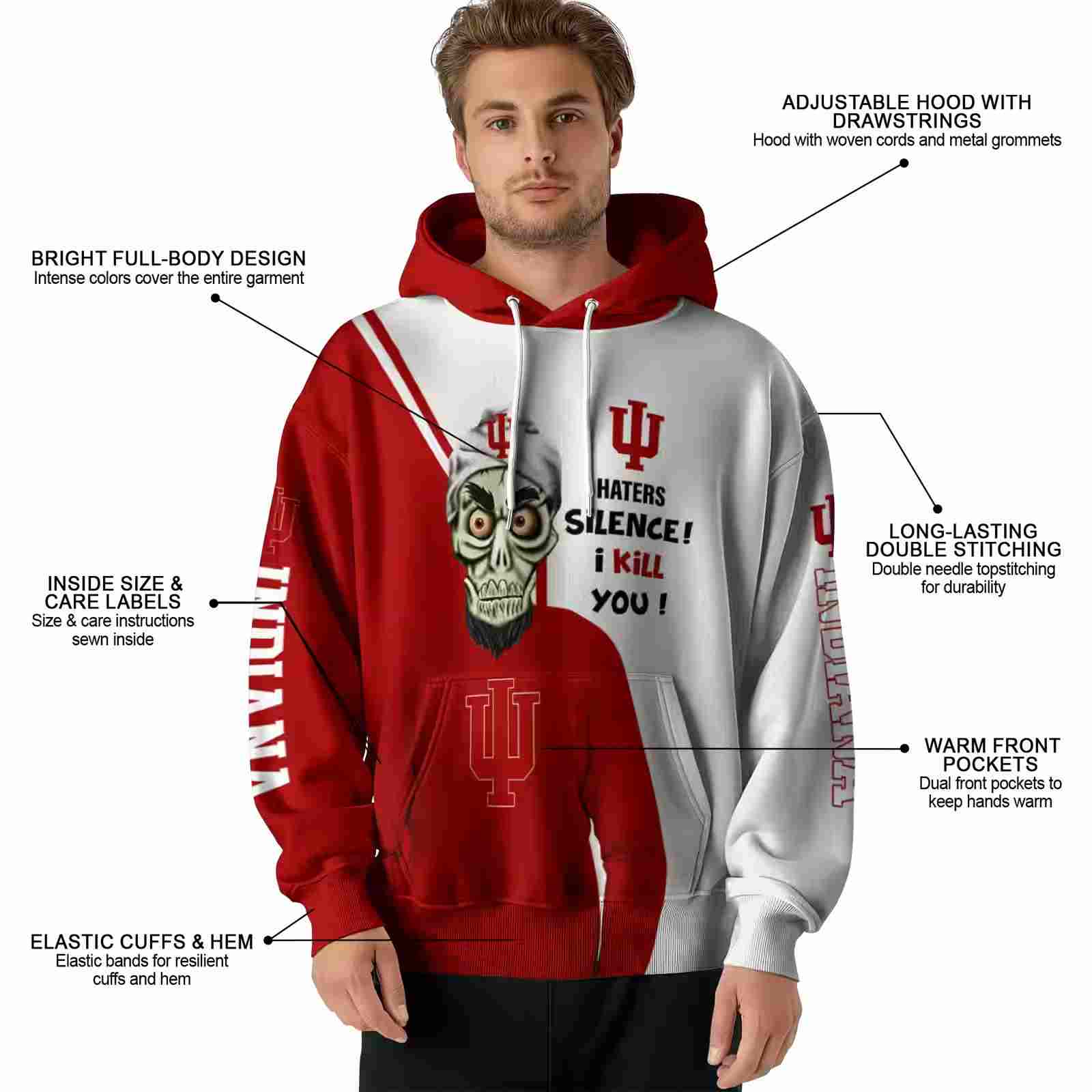 indiana hoosiers achmed skull red hoodie latest model