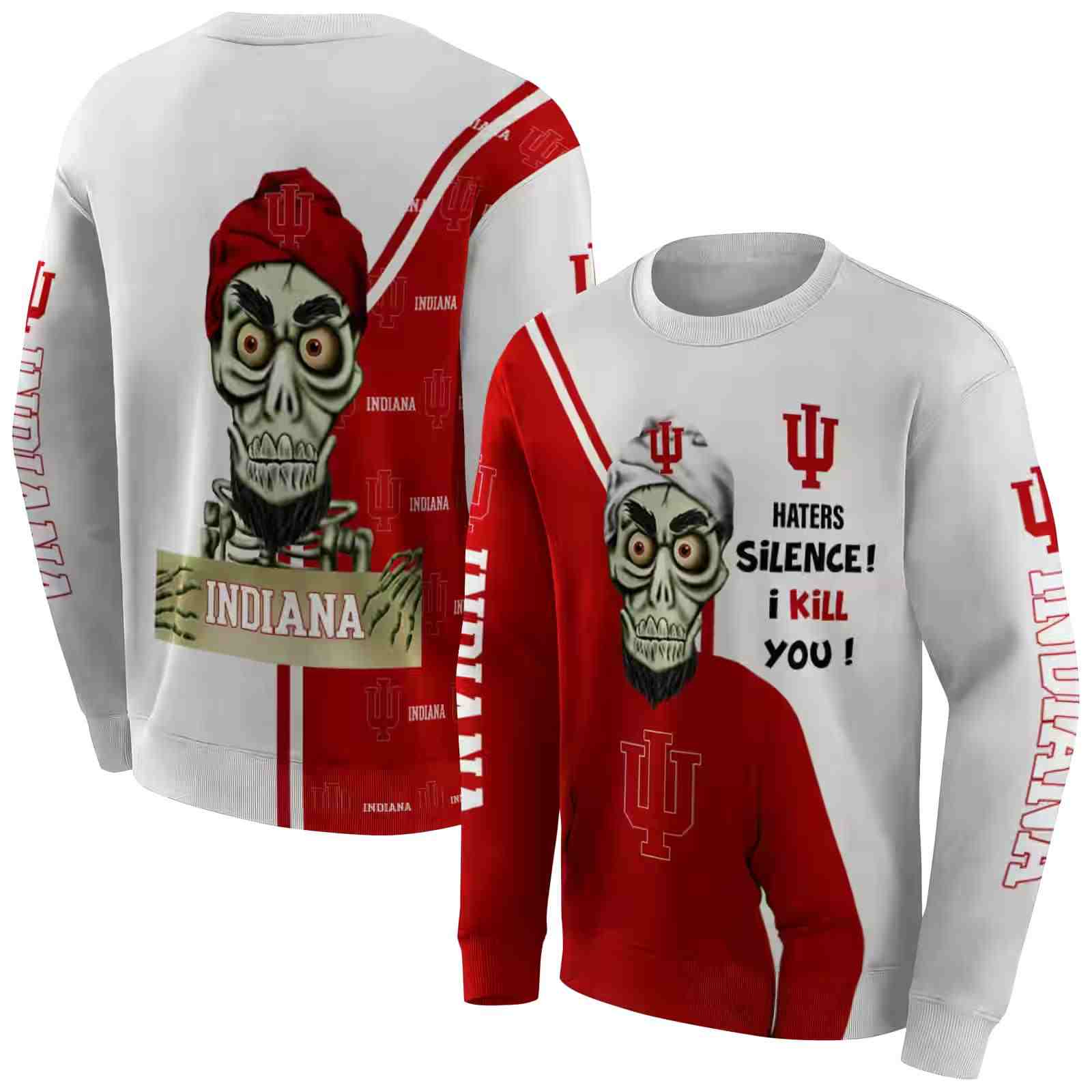 indiana hoosiers achmed skull red hoodie premium grade