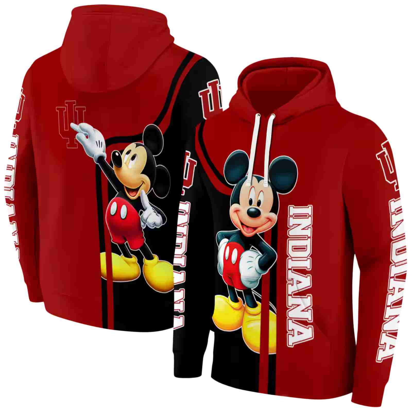 indiana hoosiers mickey mouse red black hoodie fashion forward