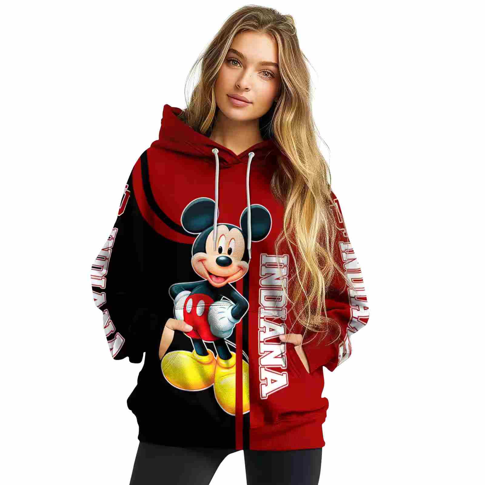 indiana hoosiers mickey mouse red black hoodie high quality