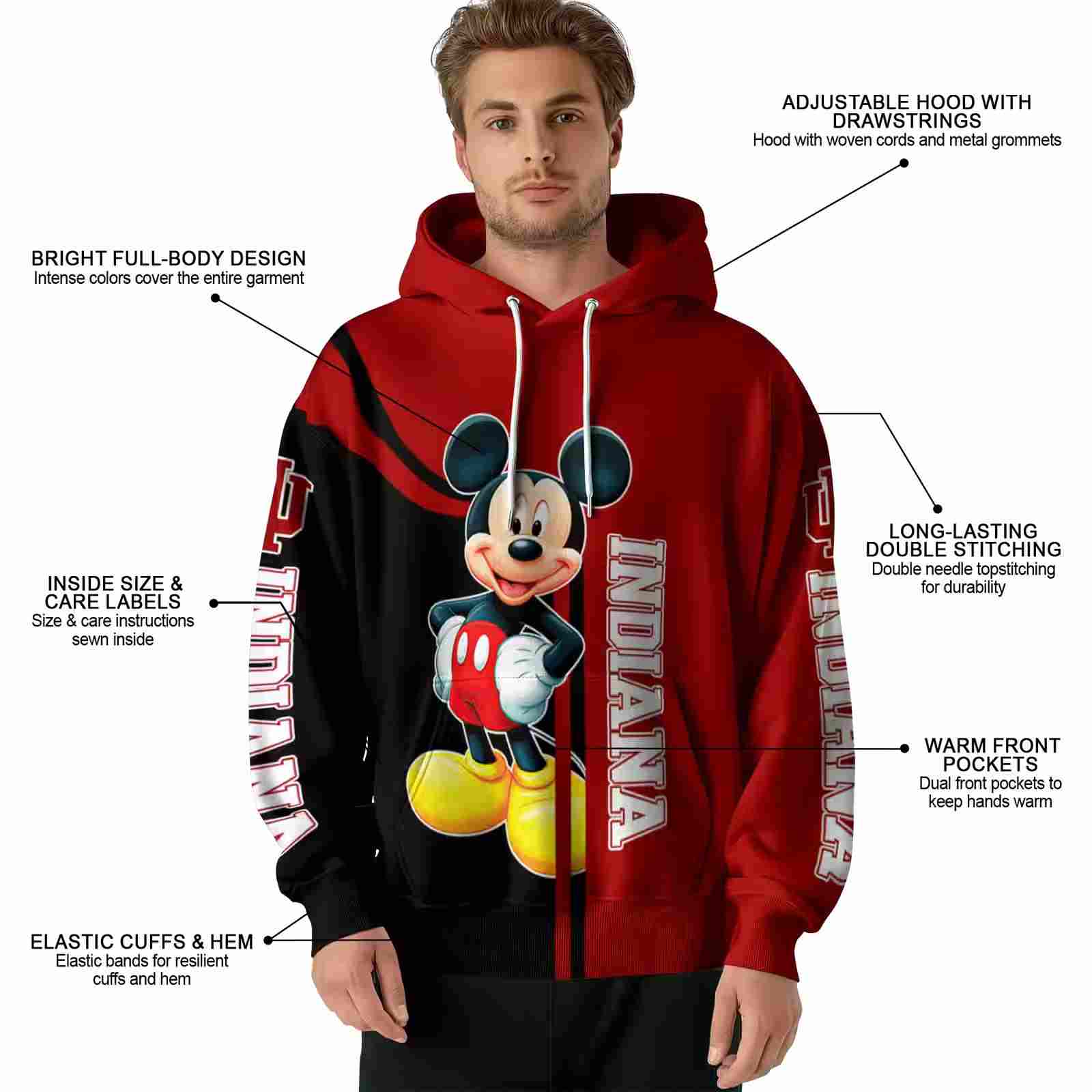 indiana hoosiers mickey mouse red black hoodie latest model