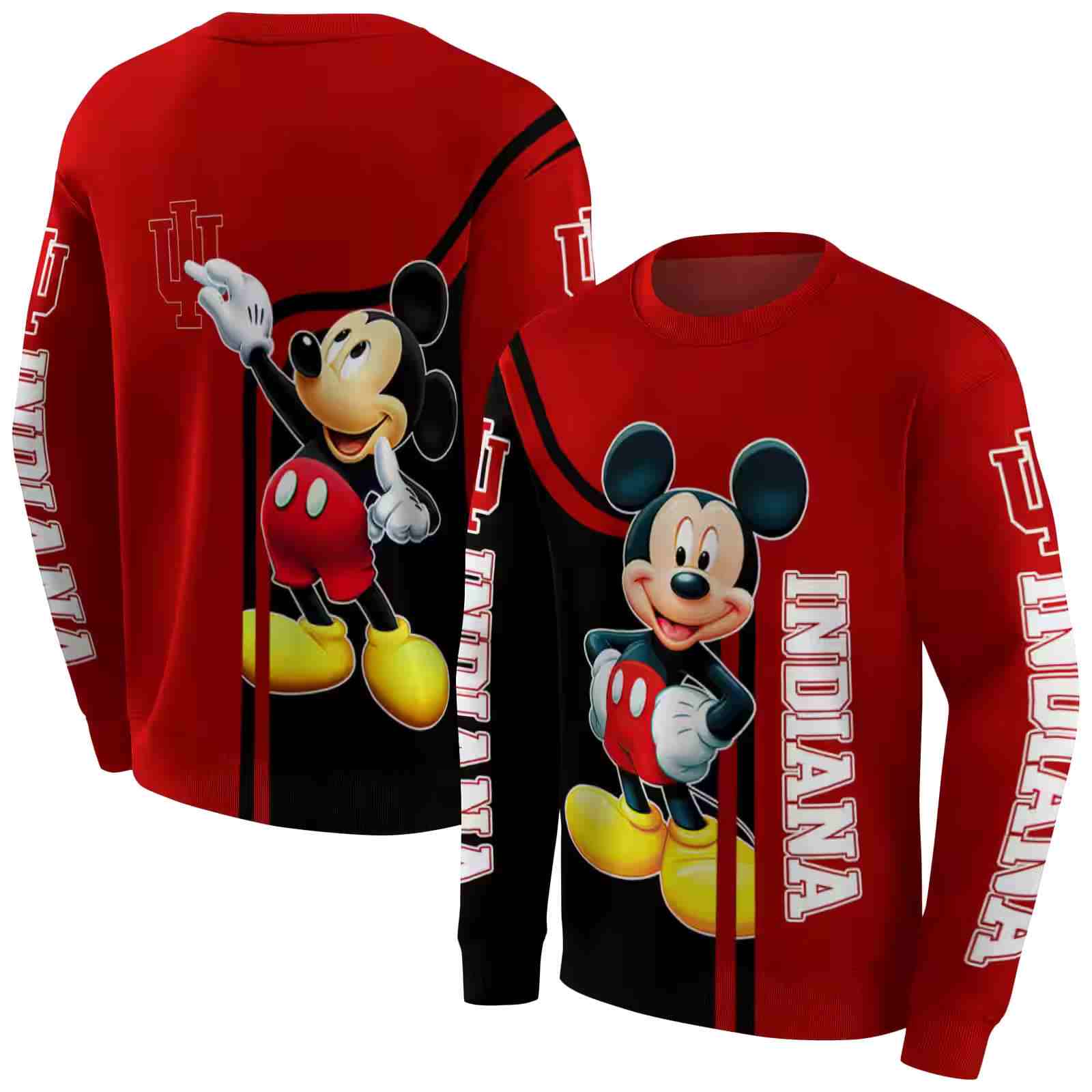 indiana hoosiers mickey mouse red black hoodie premium grade