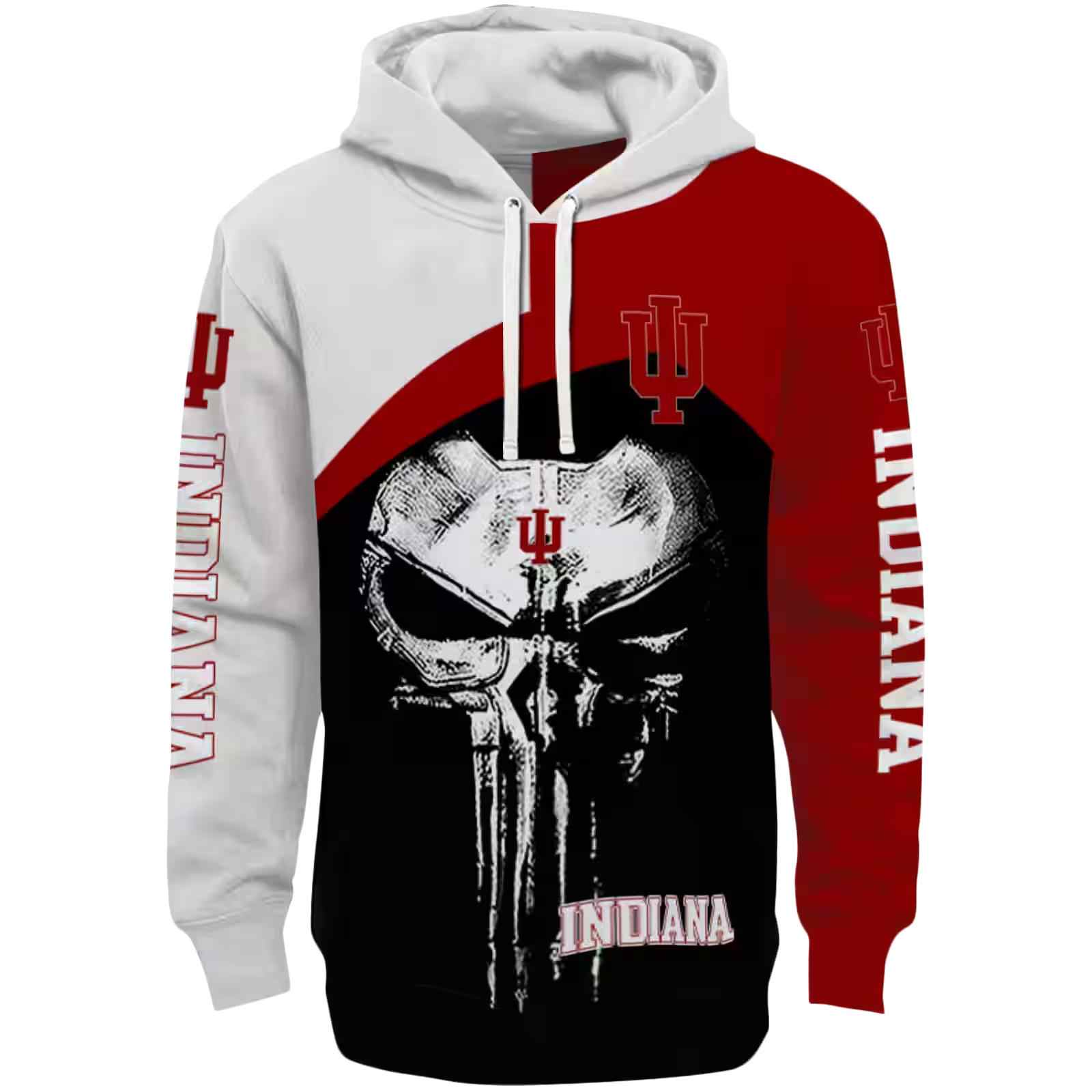Indiana Hoosiers Skull Punisher Cream Black Hoodie