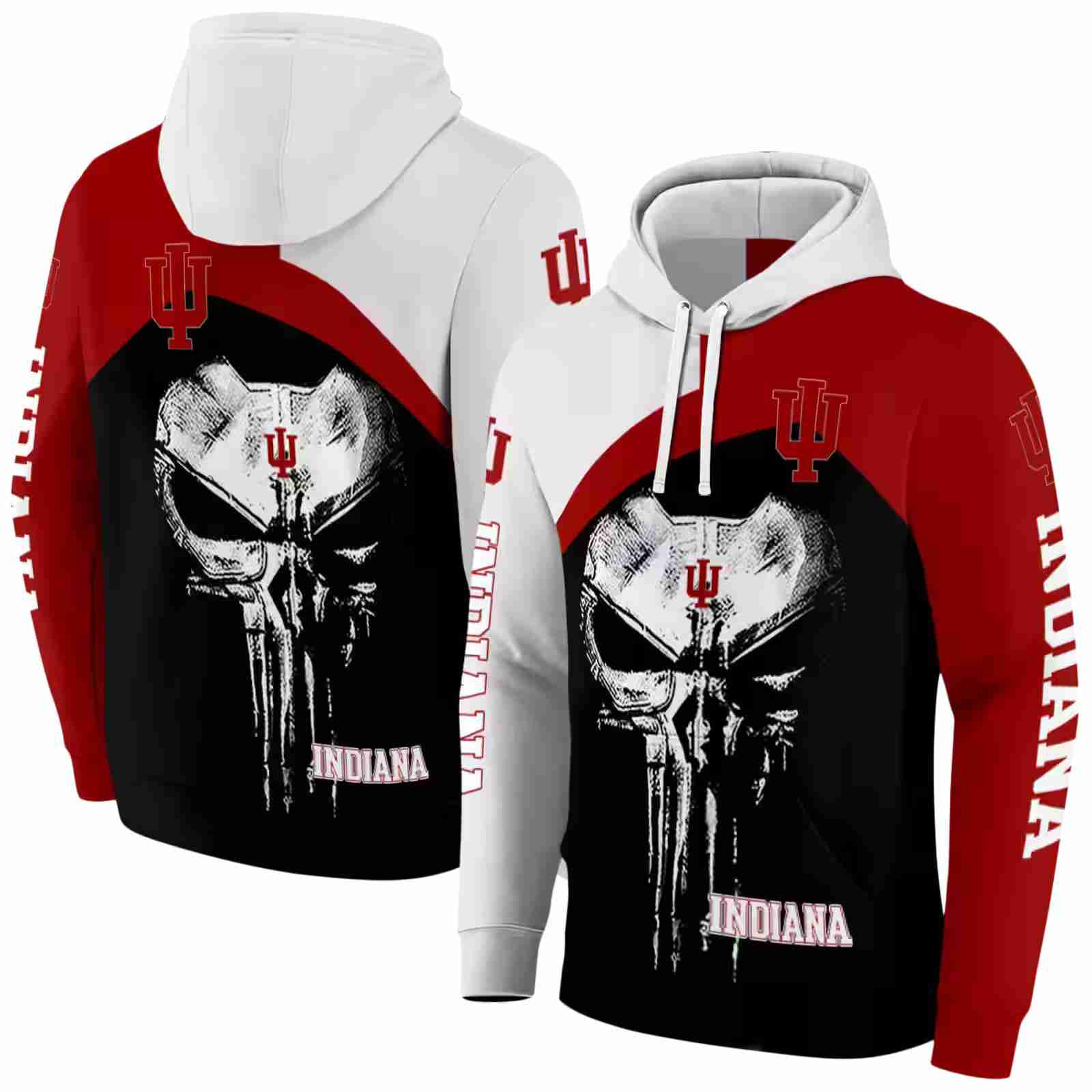 indiana hoosiers skull punisher cream black hoodie fashion forward