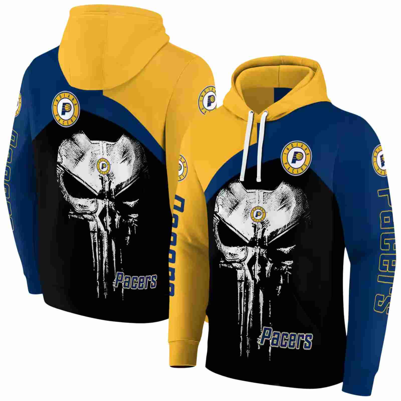 indiana pacers skull punisher yellow black hoodie fashion forward