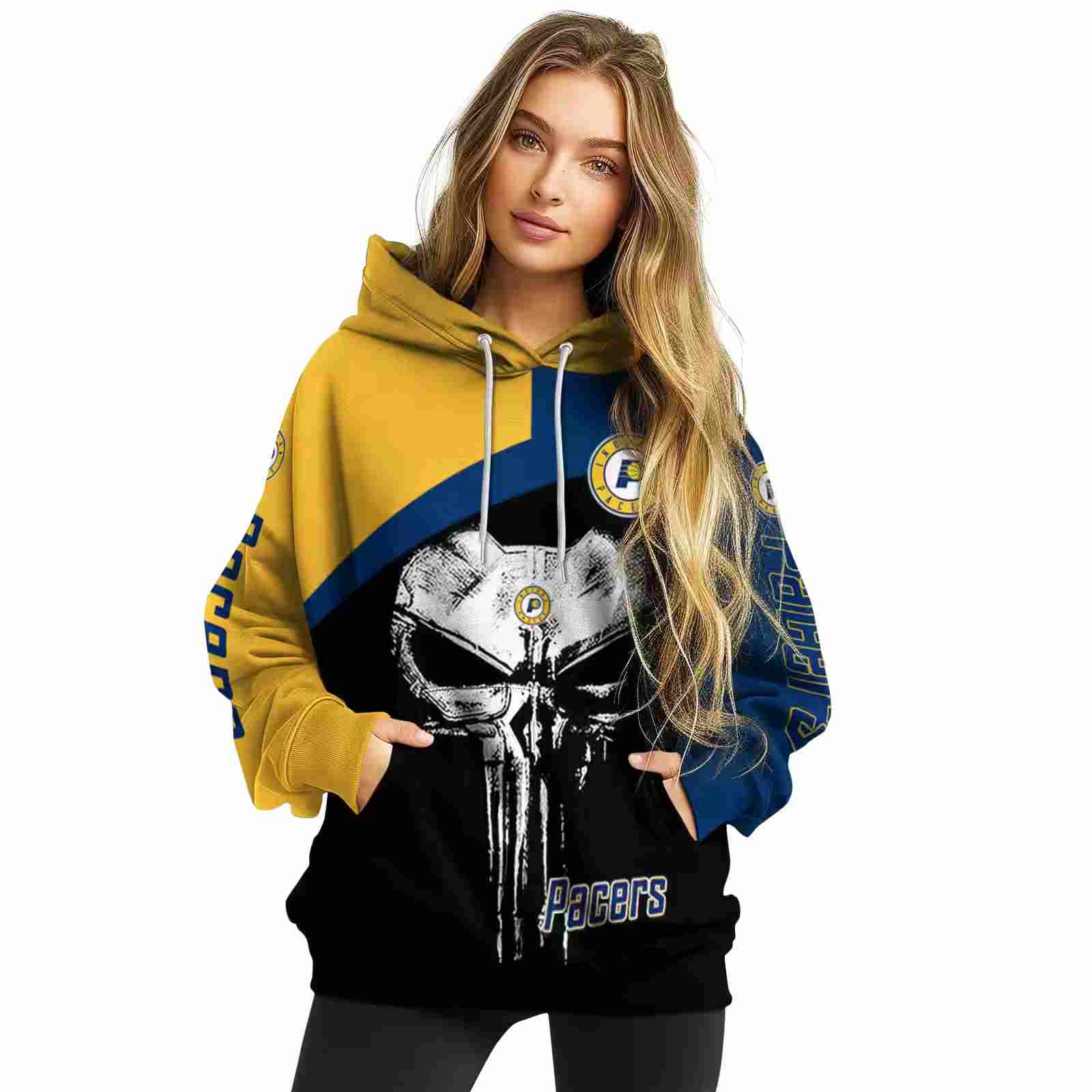 indiana pacers skull punisher yellow black hoodie high quality