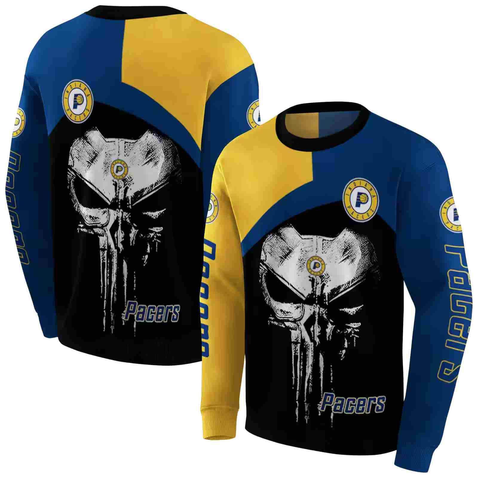 indiana pacers skull punisher yellow black hoodie premium grade