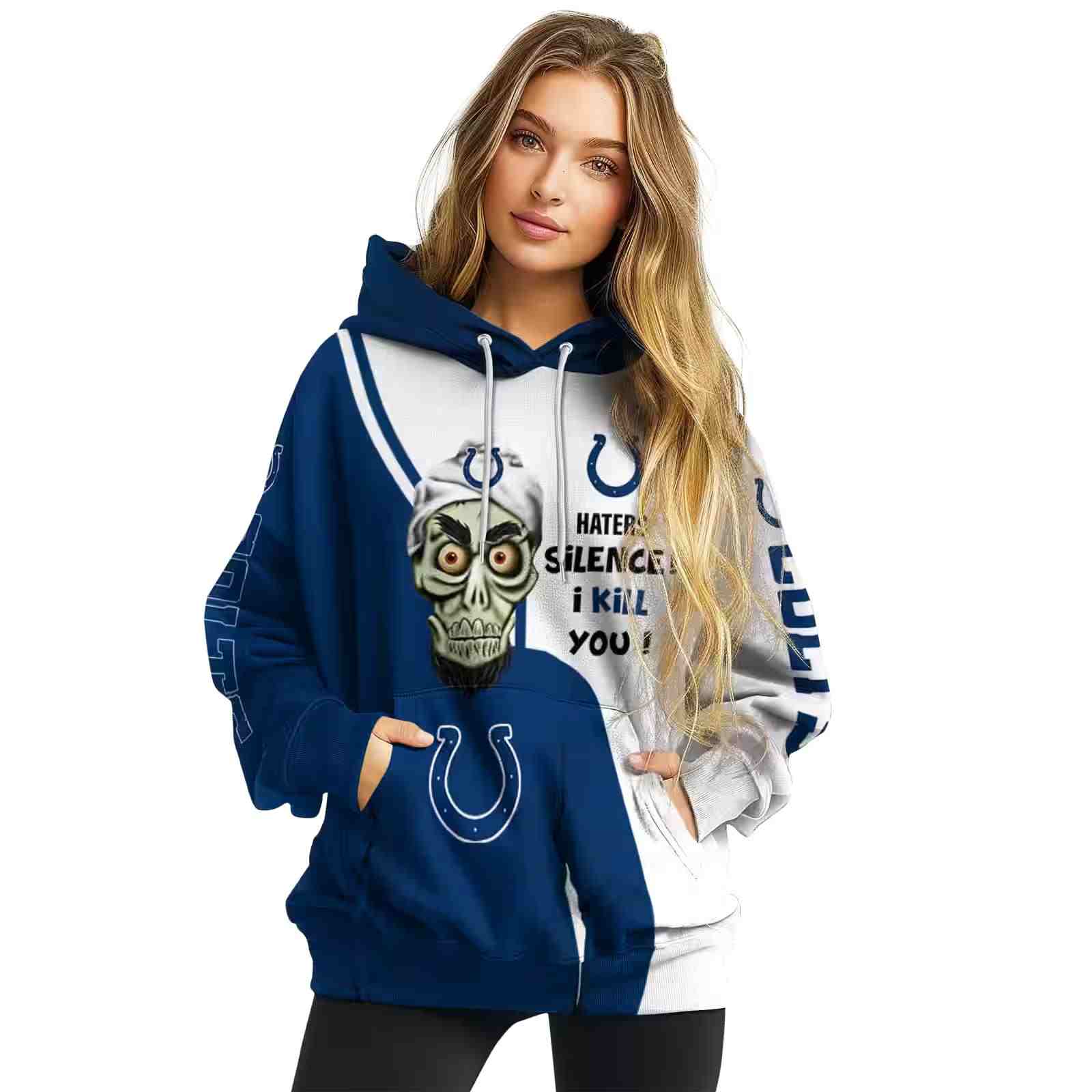 indianapolis colts achmed skull blue hoodie high quality