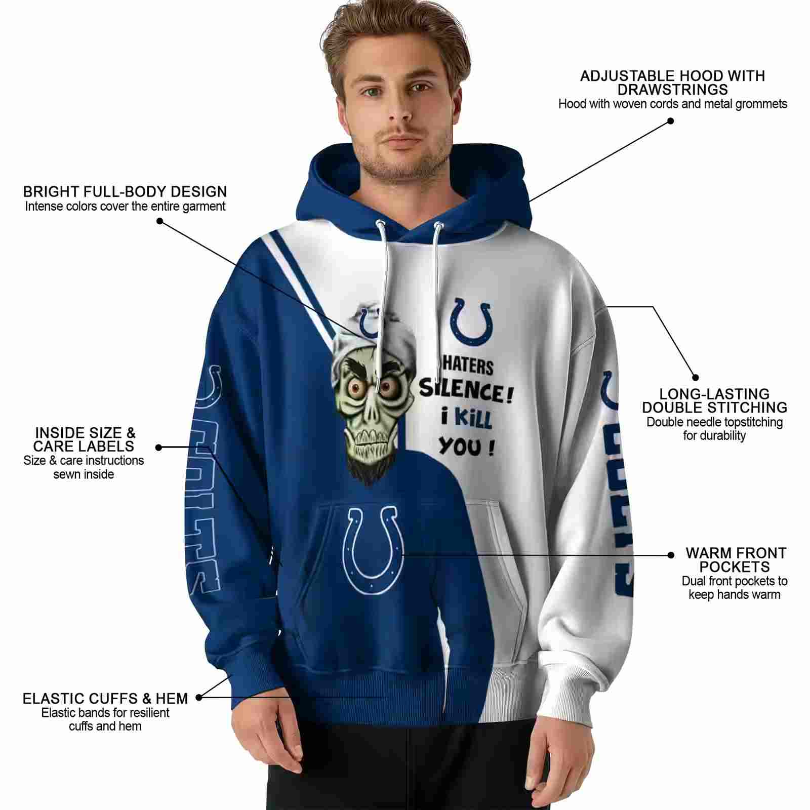 indianapolis colts achmed skull blue hoodie latest model